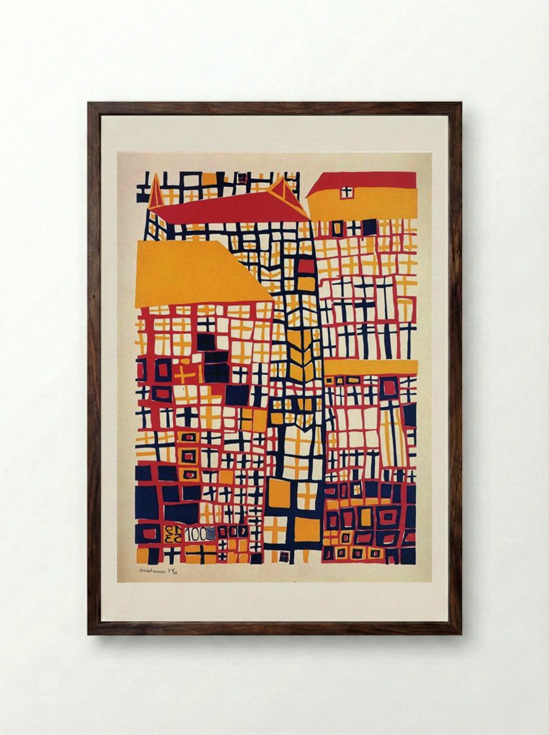 155 Three High Houses - Friedensreich Hundertwasser - Framed Print Dark Wood