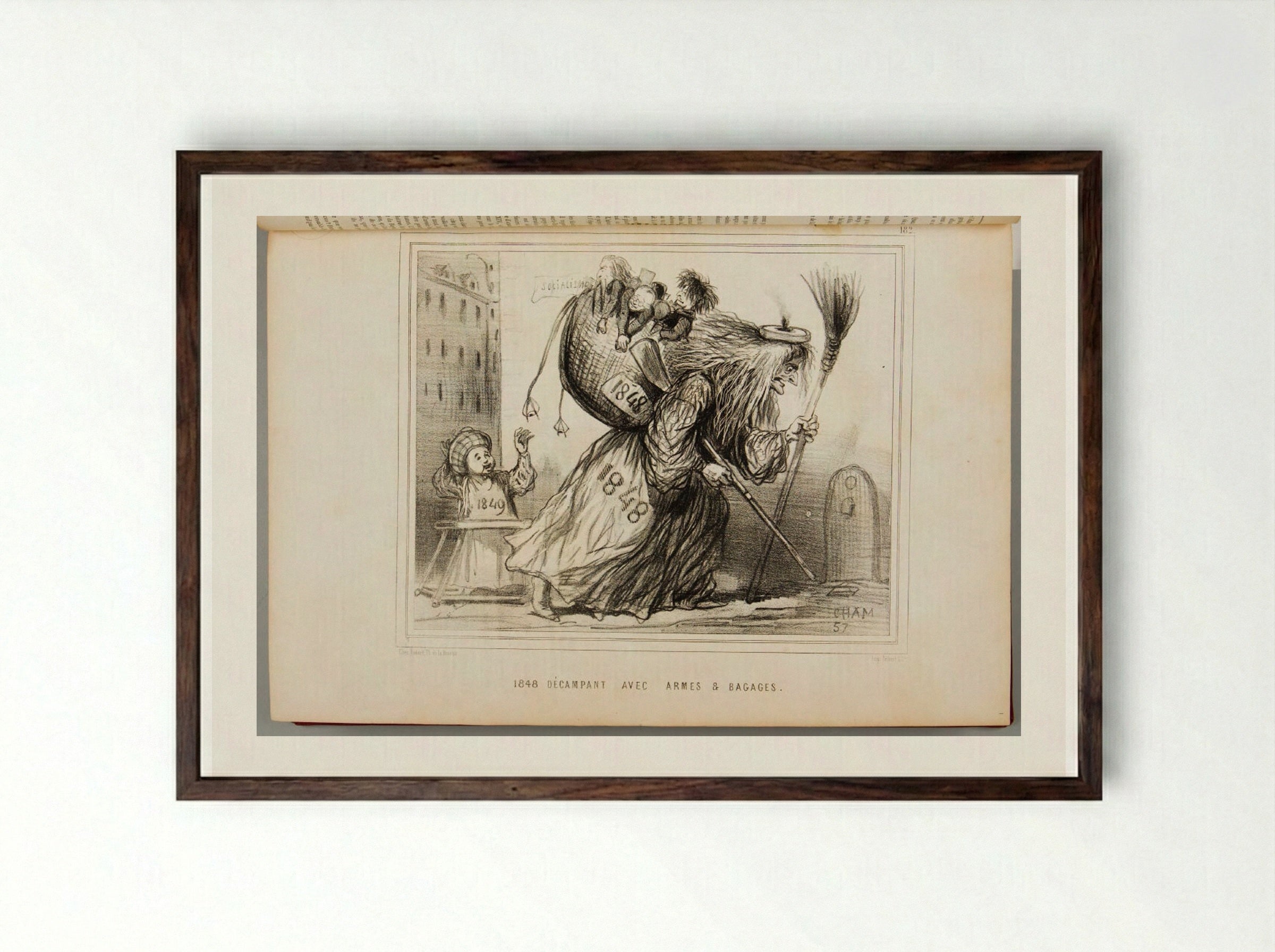 1848 Décampant avec Armes et Bagages - Cham - Framed Print Dark Wood