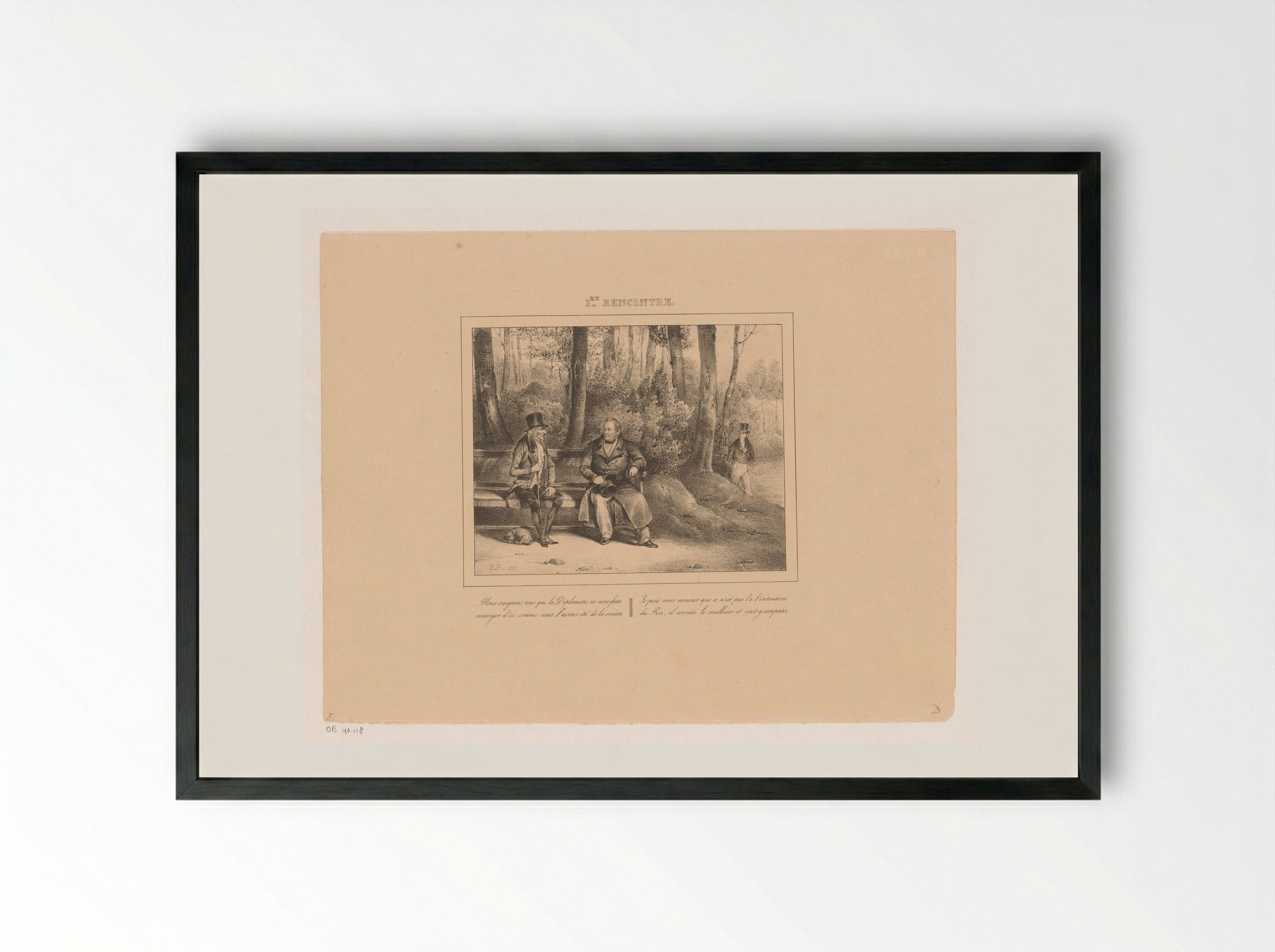 1re Rencontre (Koning Willem I spreekt met een man in het park) - Jean Baptiste Ambroise Marcellin Jobard - Framed Print Black