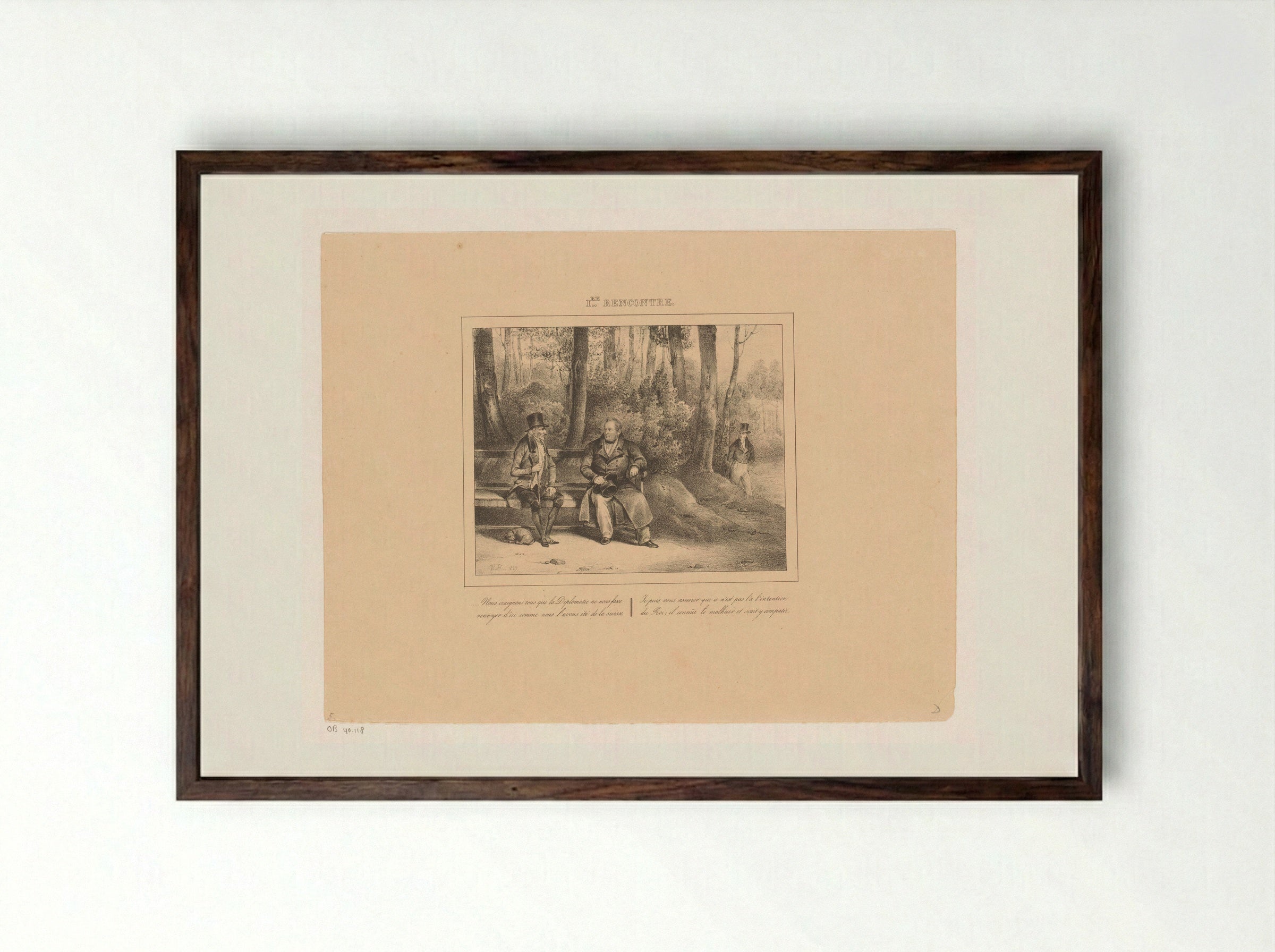 1re Rencontre (Koning Willem I spreekt met een man in het park) - Jean Baptiste Ambroise Marcellin Jobard - Framed Print Dark Wood