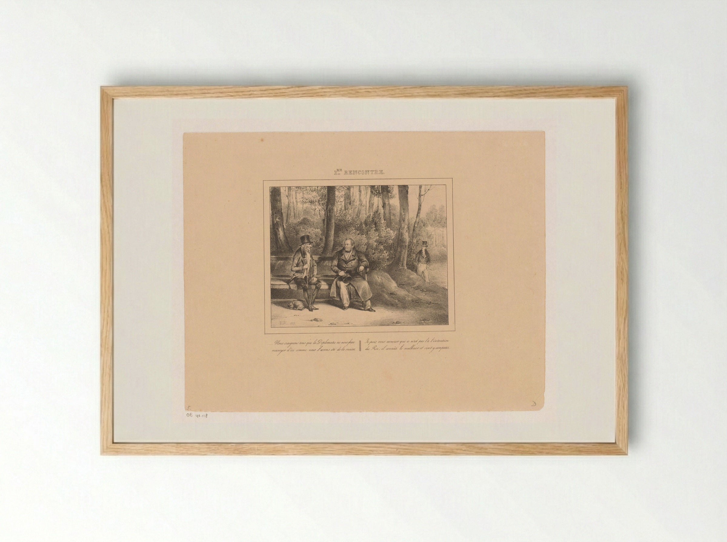1re Rencontre (Koning Willem I spreekt met een man in het park) - Jean Baptiste Ambroise Marcellin Jobard - Framed Print Wood