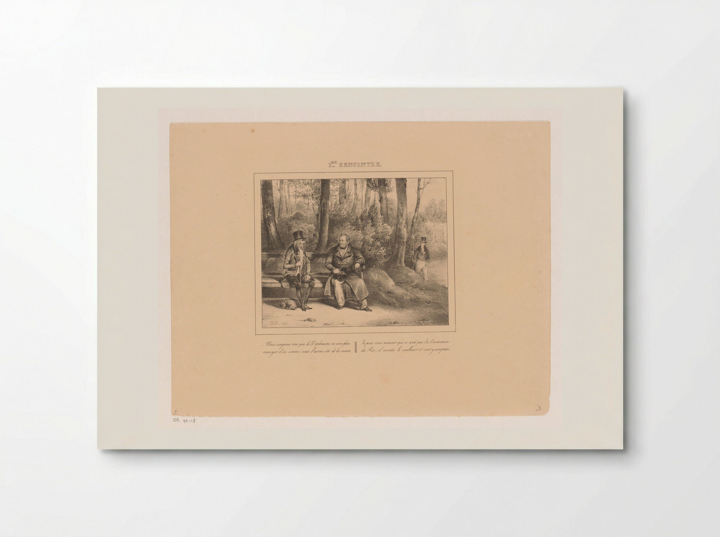 1re Rencontre (Koning Willem I spreekt met een man in het park) - Jean Baptiste Ambroise Marcellin Jobard - Poster