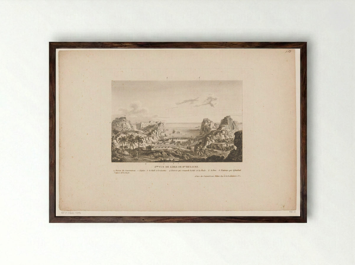 2ème Vue de l'Isle de St. Hélène - Jean Jérôme Baugean - Framed Print Dark Wood