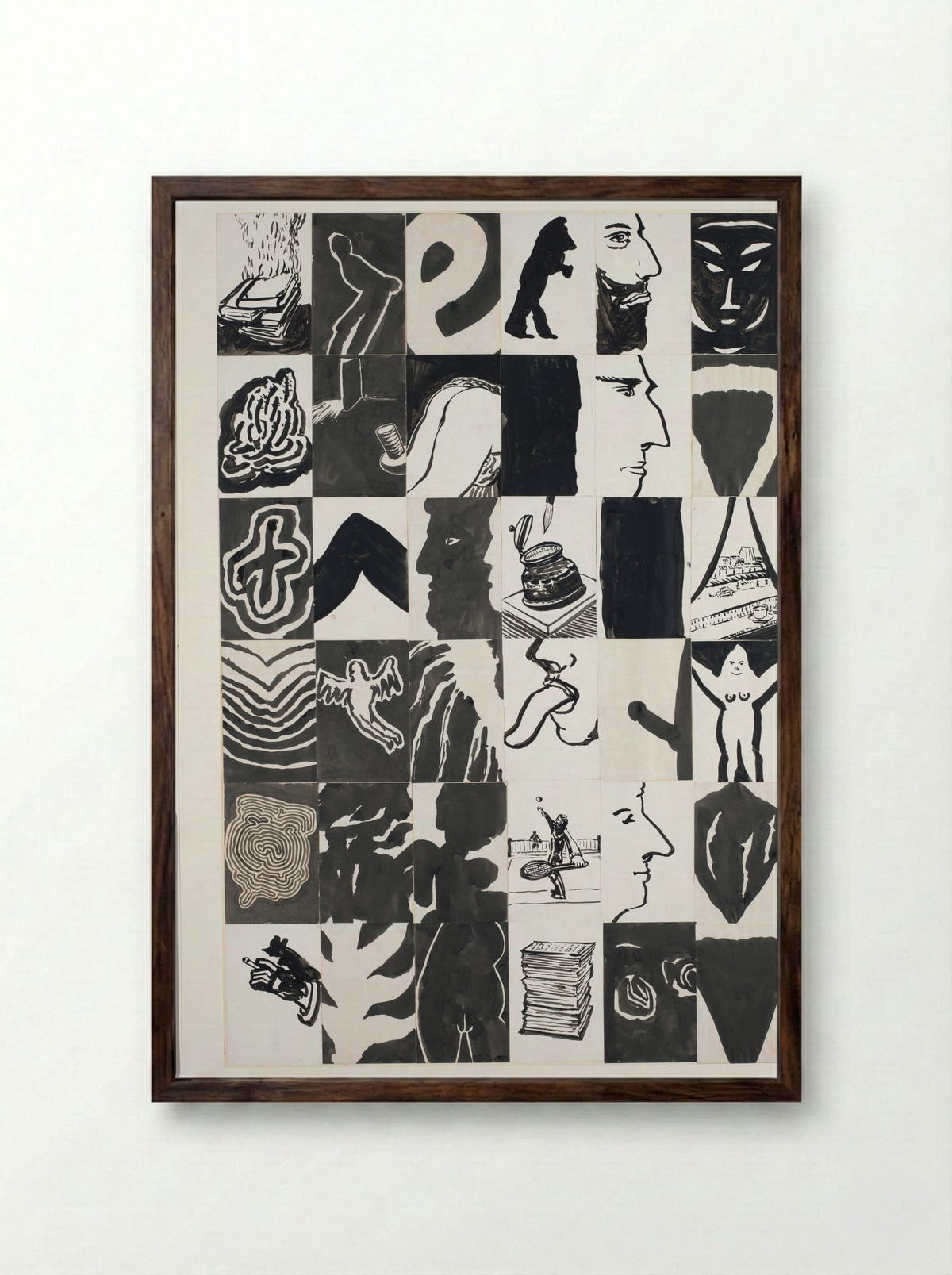 36 voorstellingen, waaronder engel - Pieter Holstein - Framed Print Dark Wood