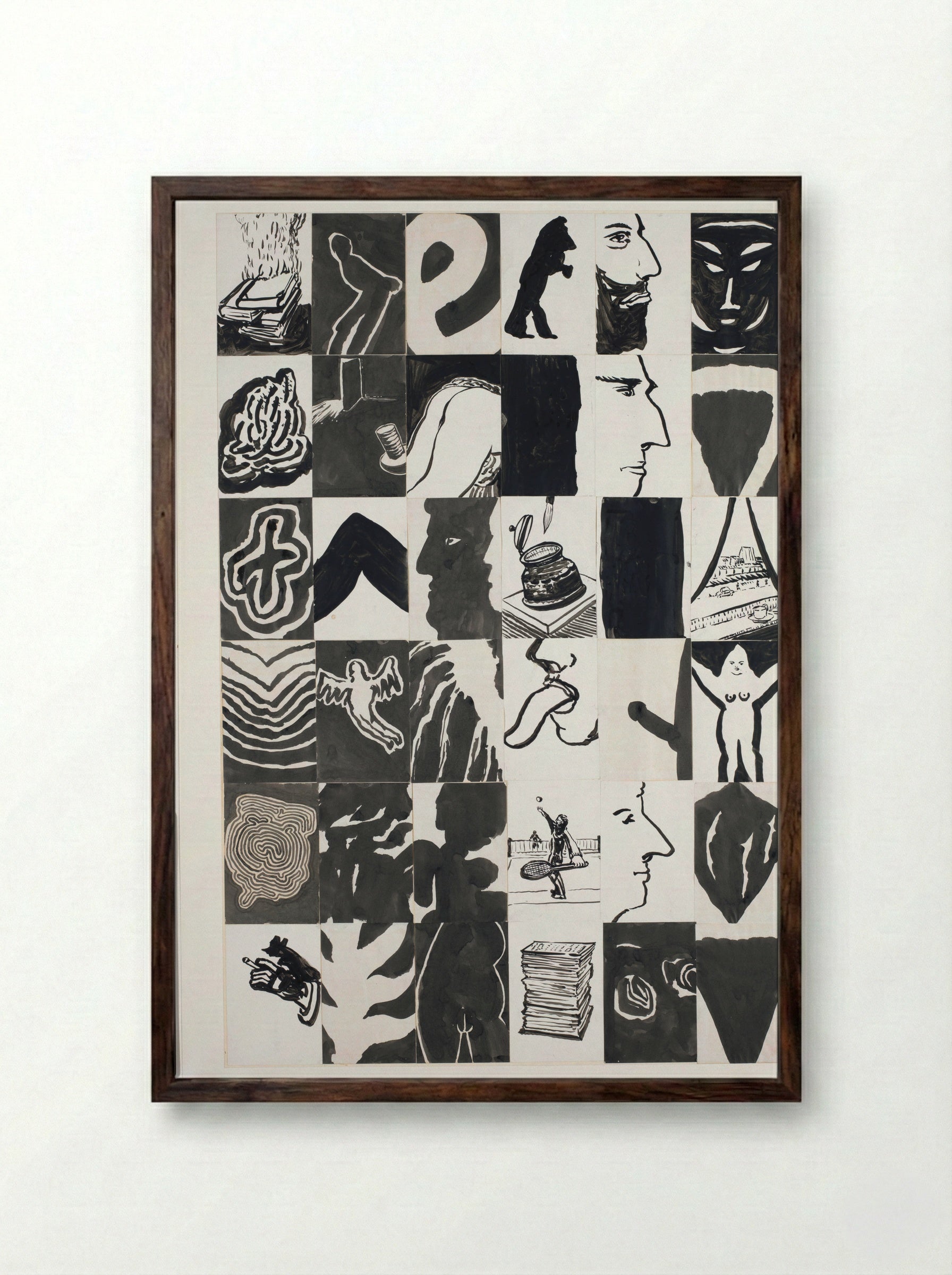 36 voorstellingen, waaronder engel - Pieter Holstein - Framed Print Dark Wood
