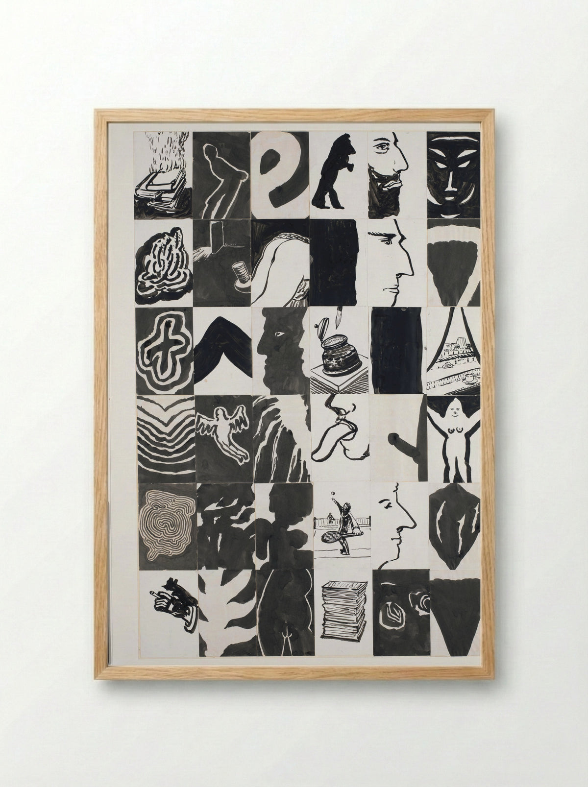 36 voorstellingen, waaronder engel - Pieter Holstein - Framed Print Wood