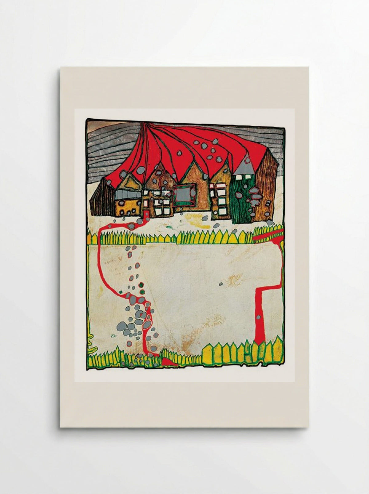 557 Houses in the Snow in a Silver Shower - Friedensreich Hundertwasser - Poster