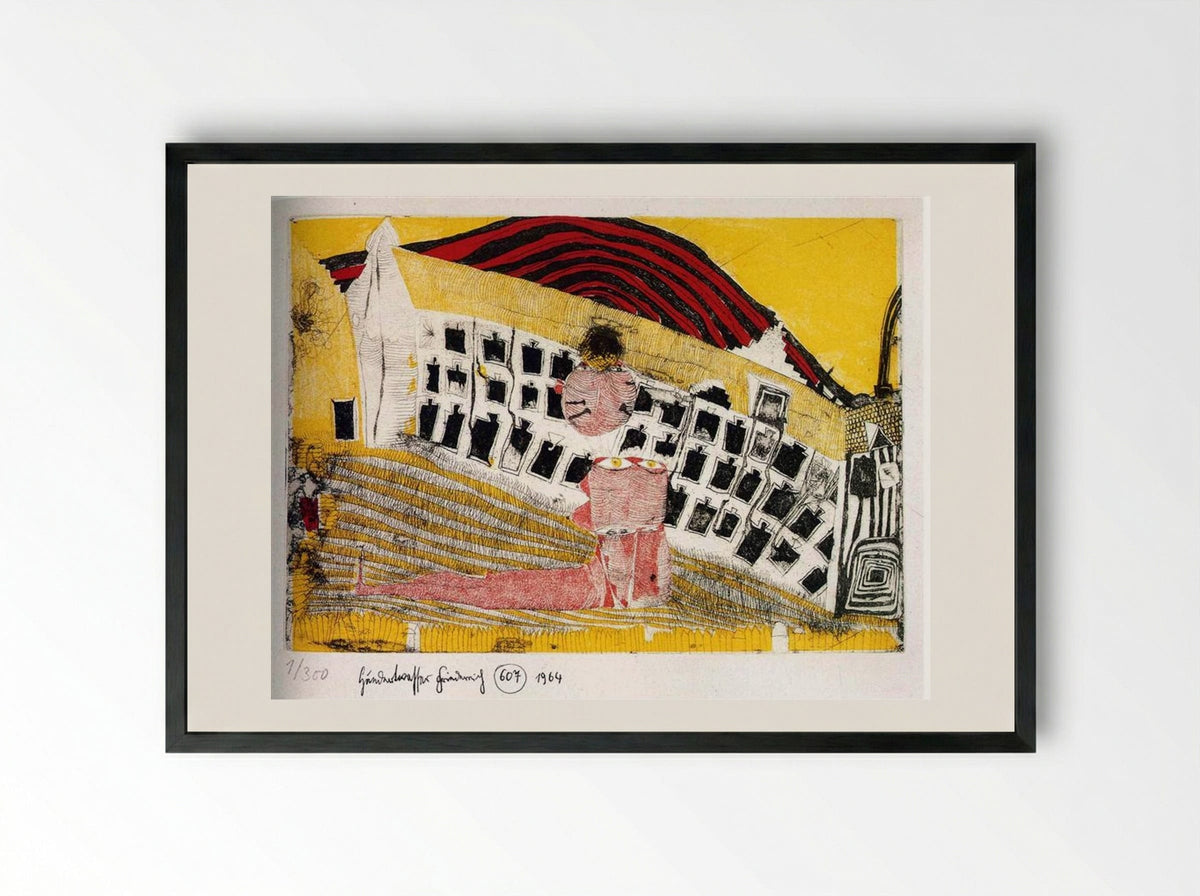 607 Girl-Finding in the Grass - Friedensreich Hundertwasser - Framed Print Black