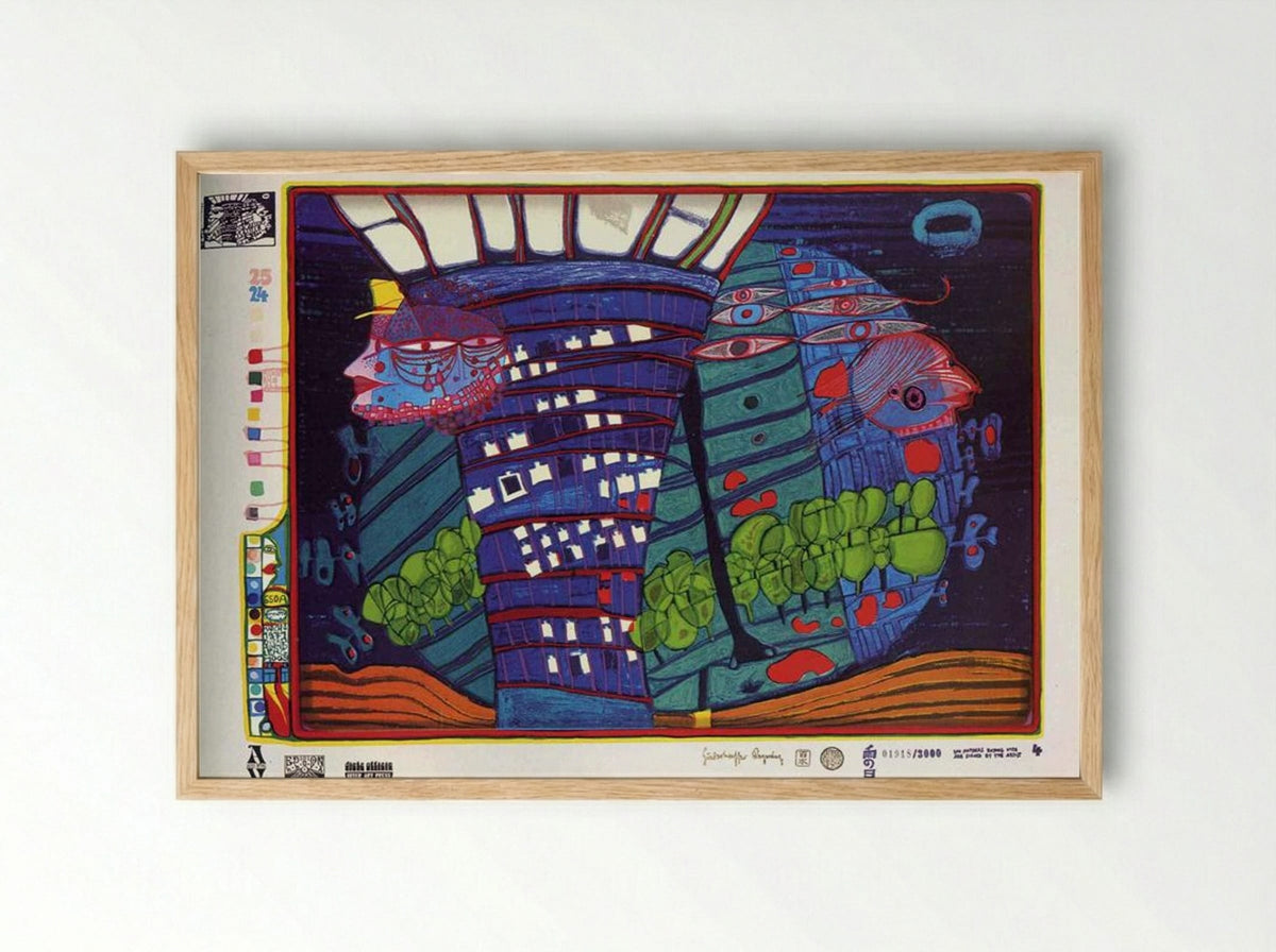650A Exodus Into Space - Friedensreich Hundertwasser - Framed Print Wood