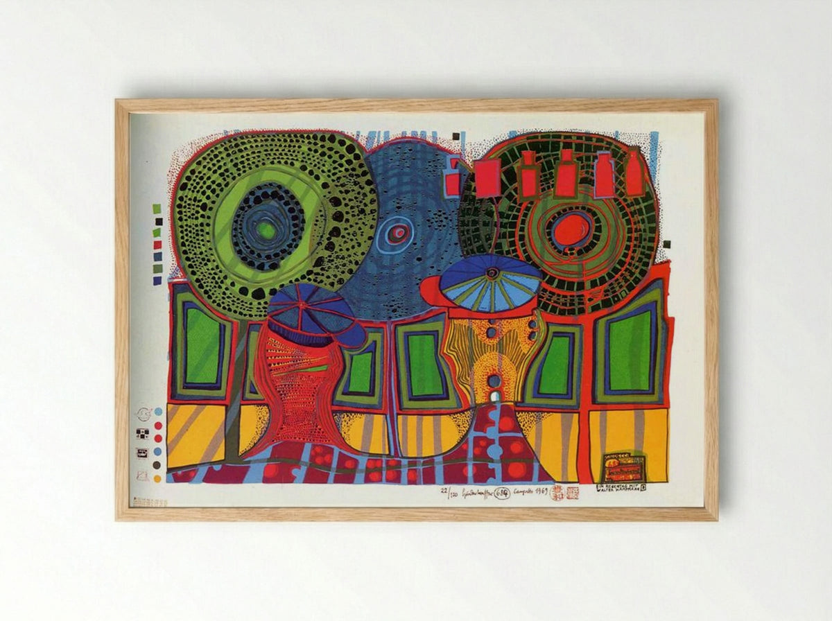 684 A Rainy Day with Walter Kampmann - Friedensreich Hundertwasser - Framed Print Wood