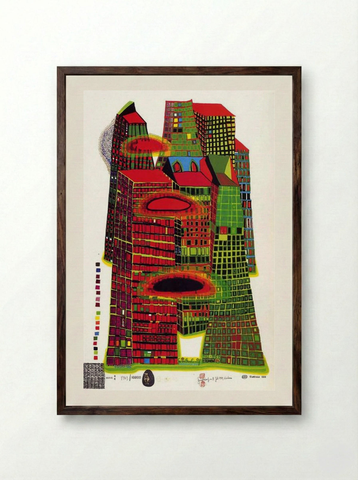686 Good Morning City (Bleeding Town) - Friedensreich Hundertwasser - Framed Print Dark Wood
