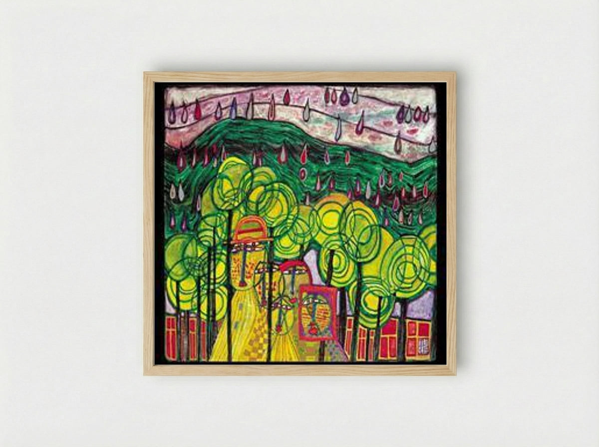 692 The Rain Falls Far From Us Falls the Rain - Friedensreich Hundertwasser - Framed Print Wood