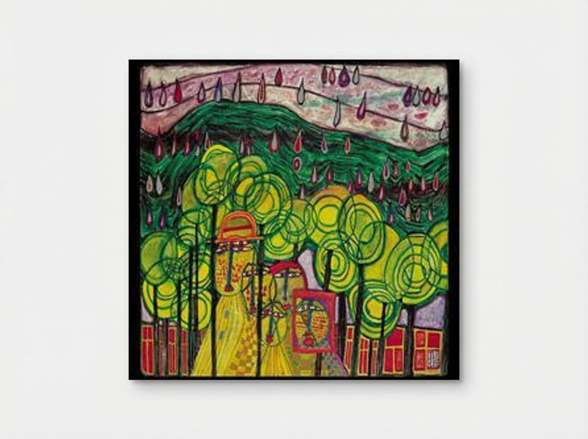 692 The Rain Falls Far From Us Falls the Rain - Friedensreich Hundertwasser - Poster