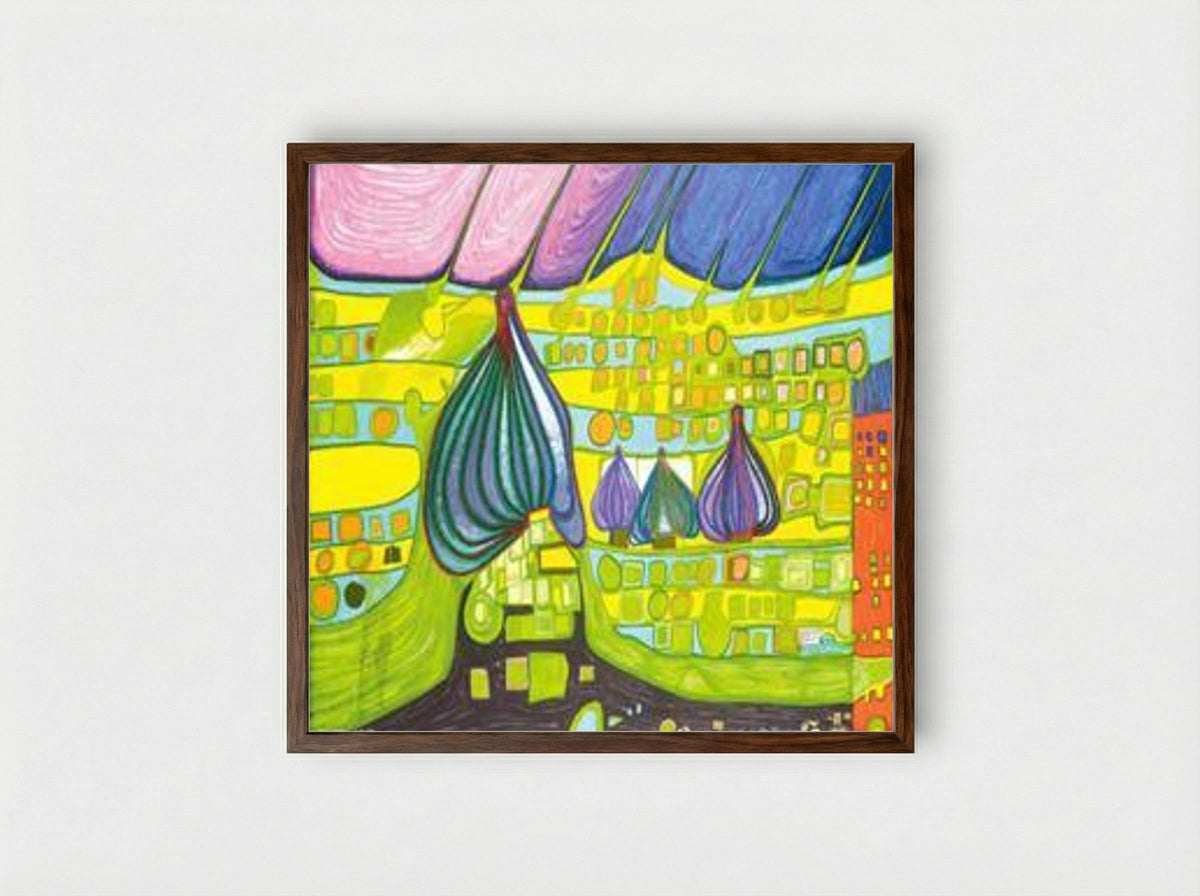 696 A Yellow Last Wil - Friedensreich Hundertwasser - Framed Print Dark Wood