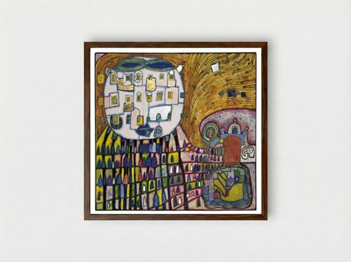 906 Domestic Cat – The Cat of Atlantis - Friedensreich Hundertwasser - Framed Print Dark Wood