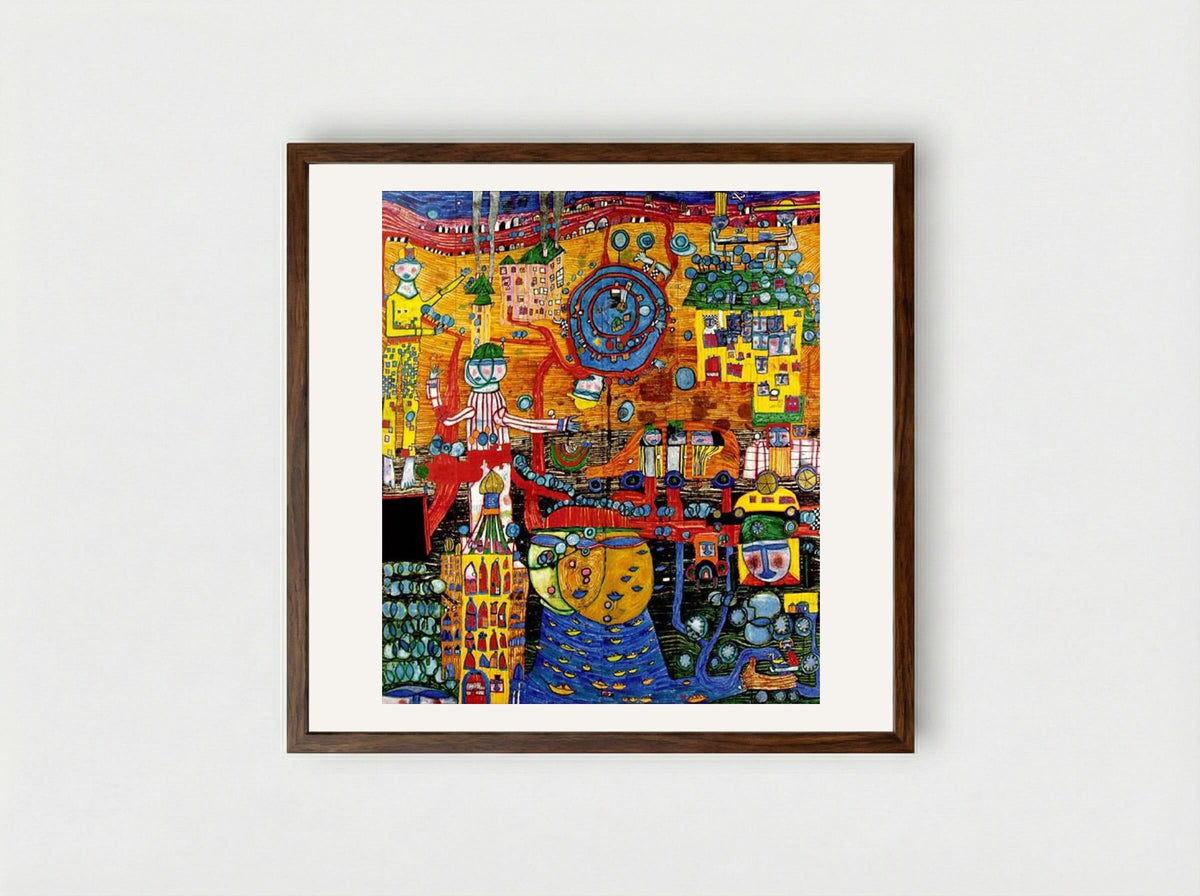 936 The 30 Days Fax Painting - Friedensreich Hundertwasser - Framed Print Dark Wood