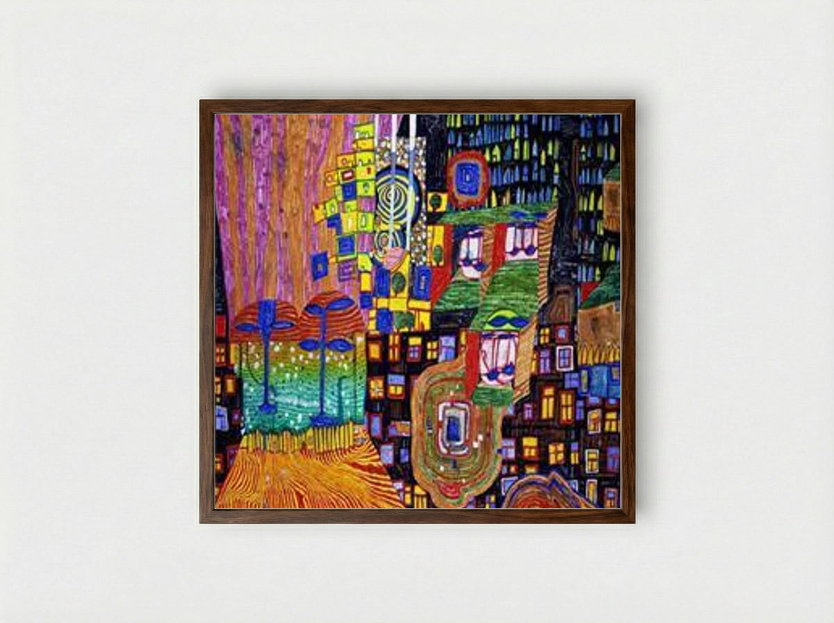 992 City View - Friedensreich Hundertwasser - Framed Print Dark Wood