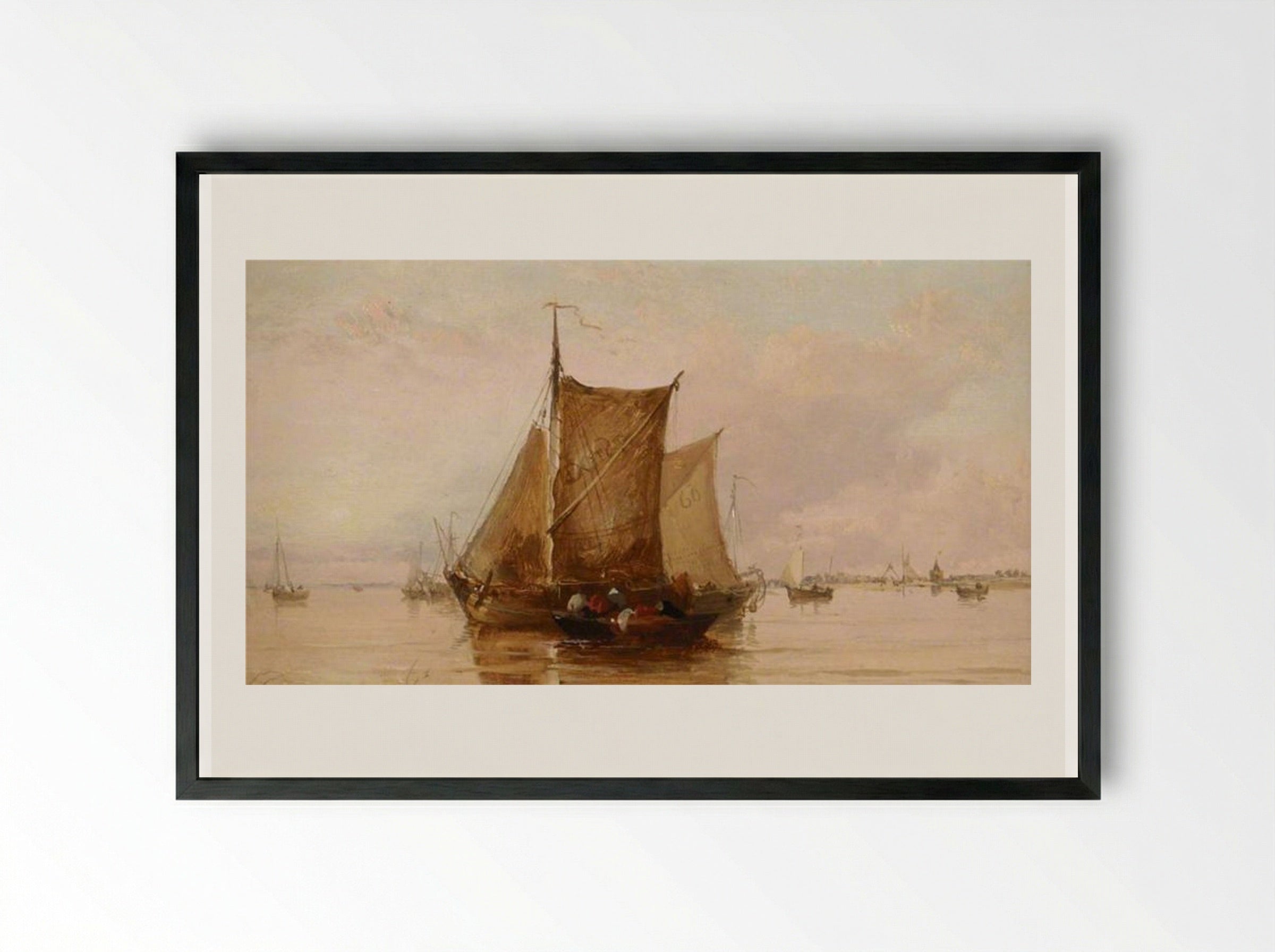 A Barge on the Texel - James Webb - Framed Print Black