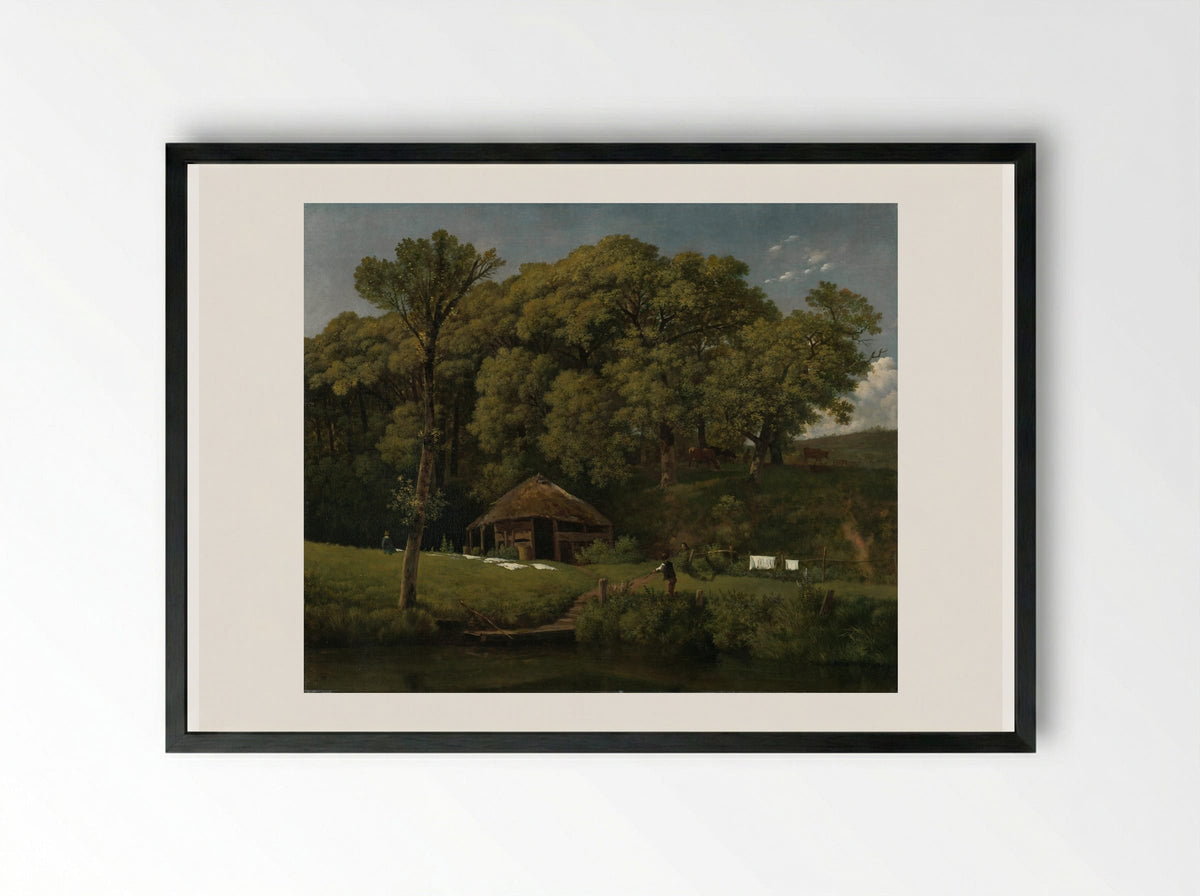A Barn on the Bank of a Stream in Gelderland - Wouter Johannes van Troostwijk - Framed Print Black