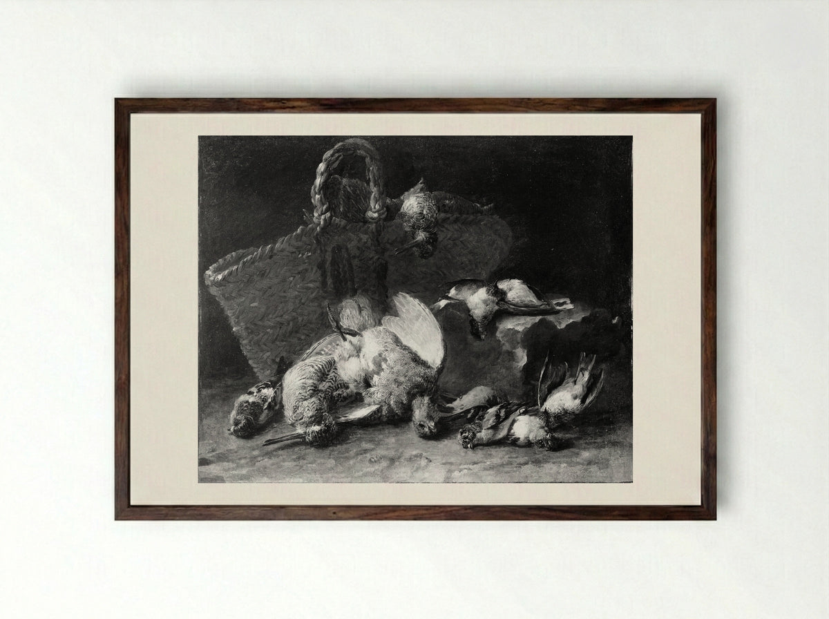 A Basket and Birds - Jan Fyt - Framed Print Dark Wood