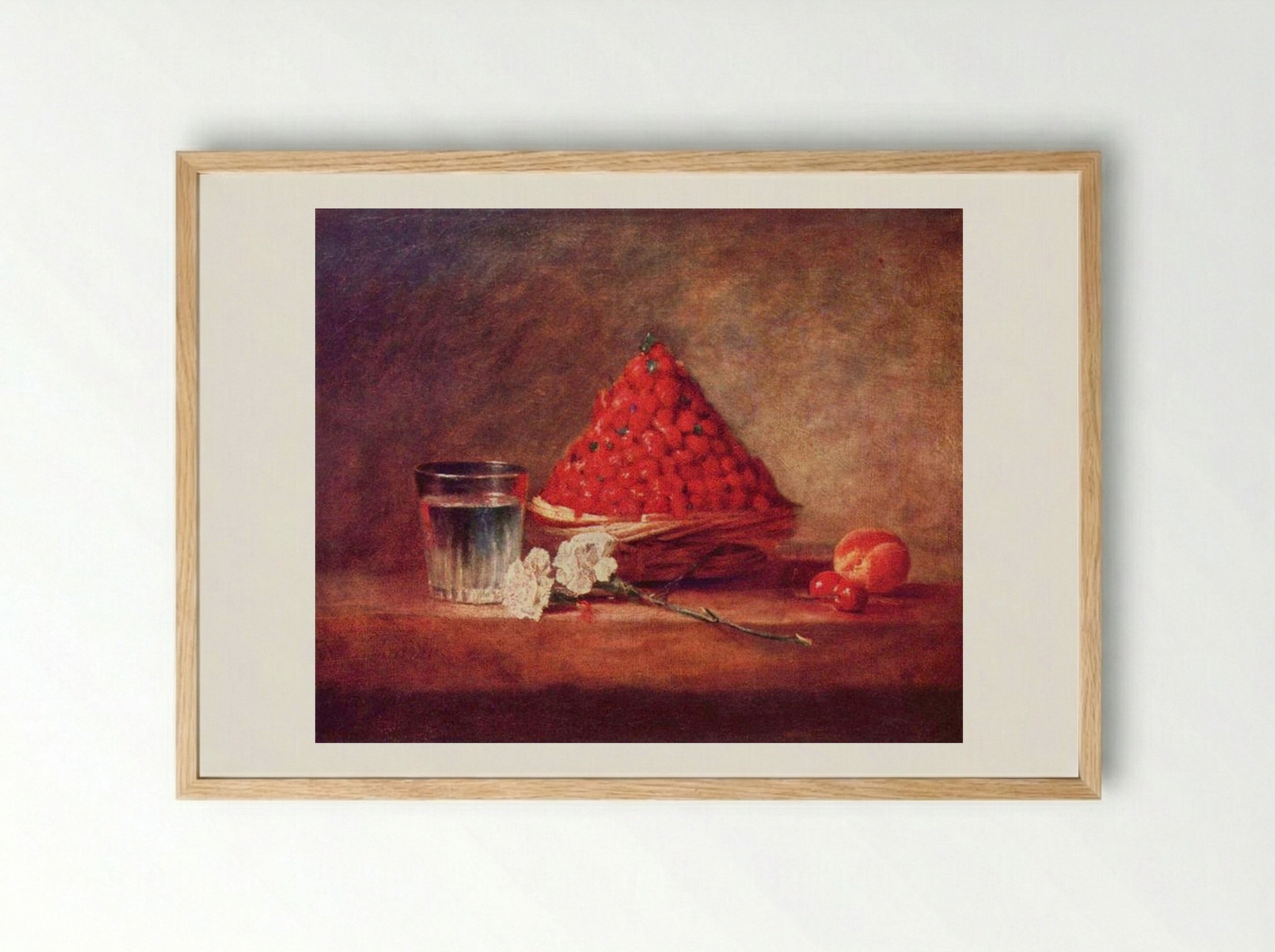 A Basket of Wild Strawberries - Jean-Baptiste-Simeon Chardin - Framed Print Wood