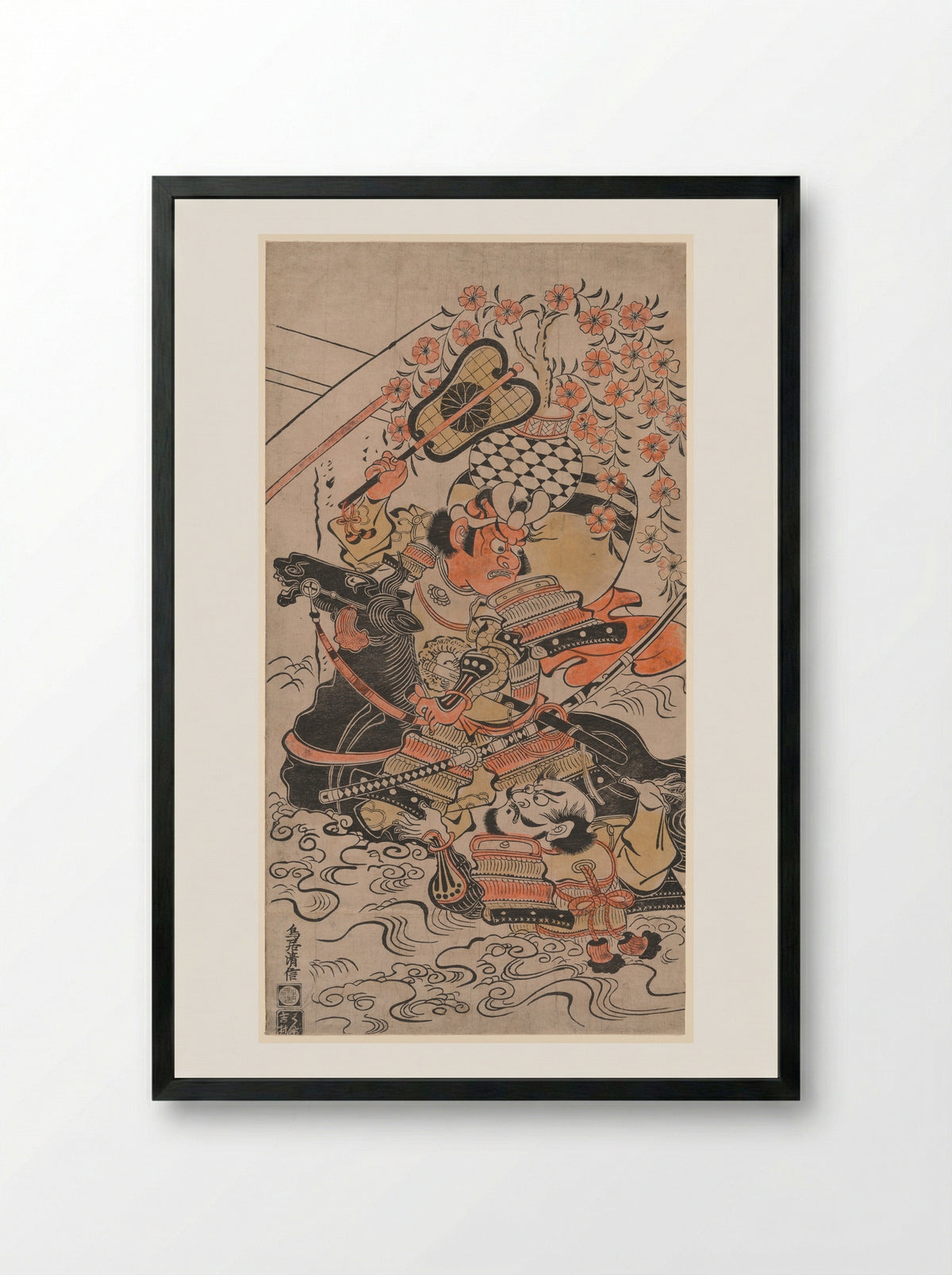 A Battle in Mid-Stream - Torii Kiyonobu I - Framed Print Black