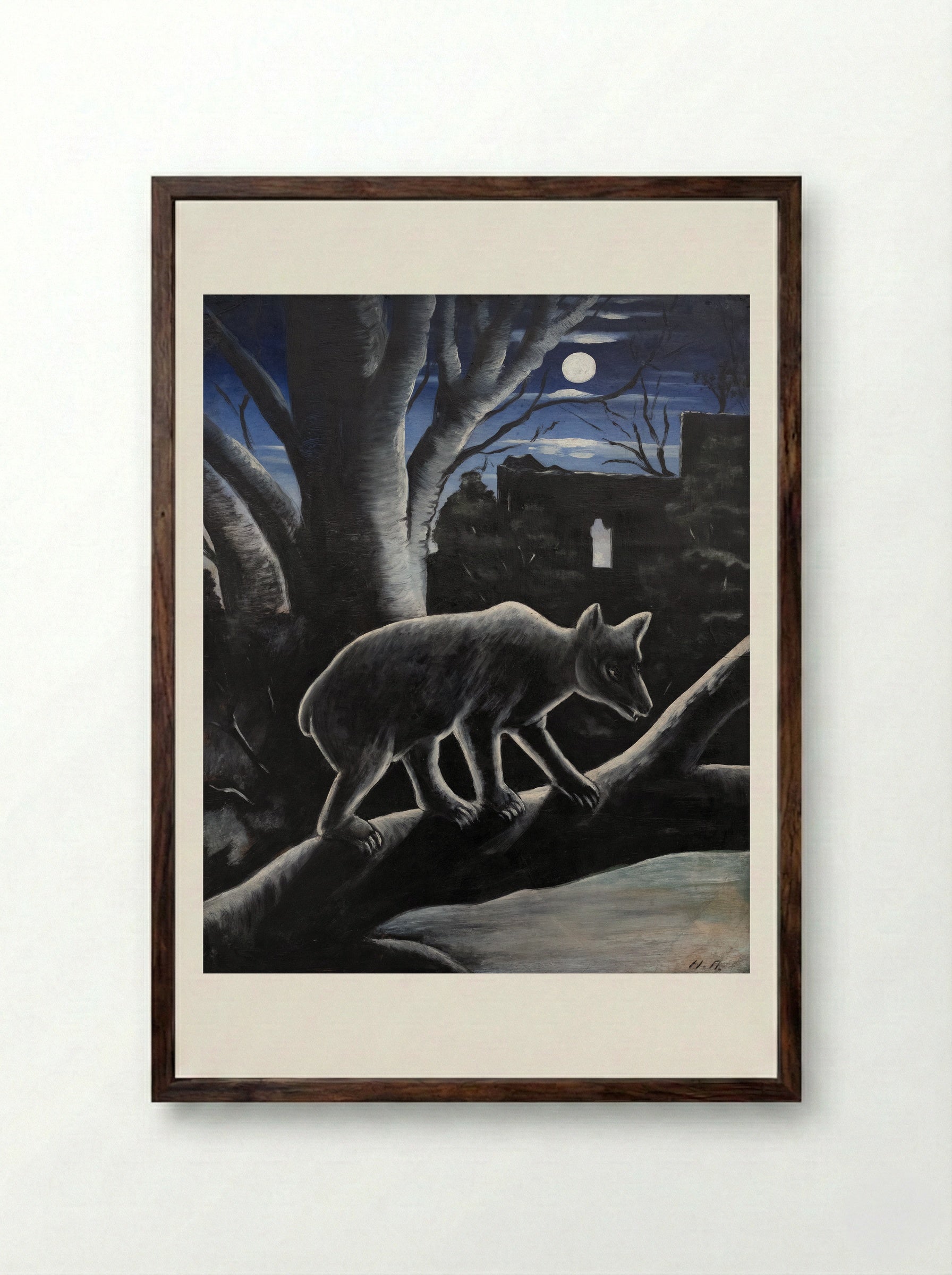 A Bear in a Moon Night - Niko Pirosmani - Framed Print Dark Wood