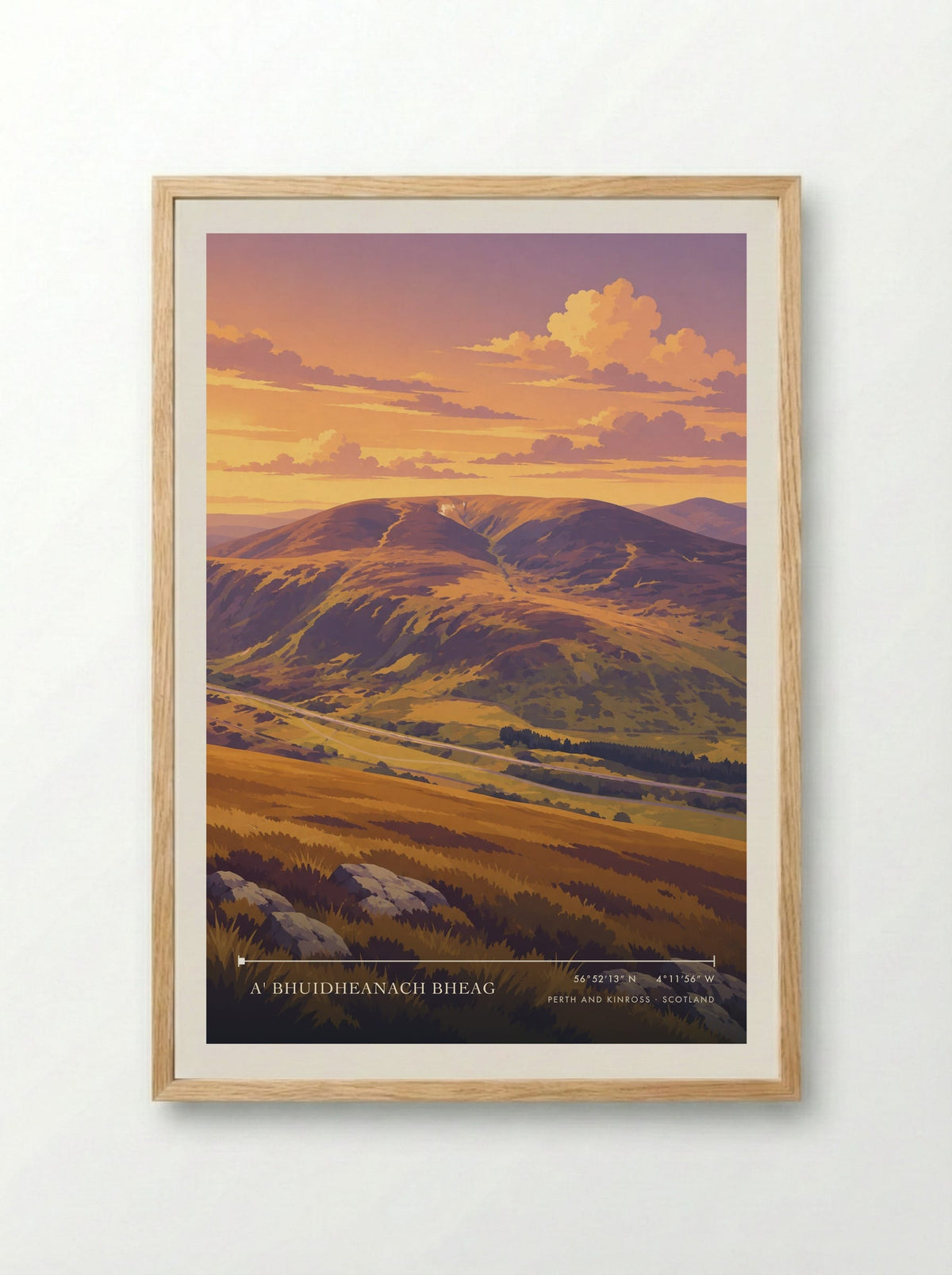 A' Bhuidheanach Bheag, Perth and Kinross | Travel Poster - Framed Print Wood