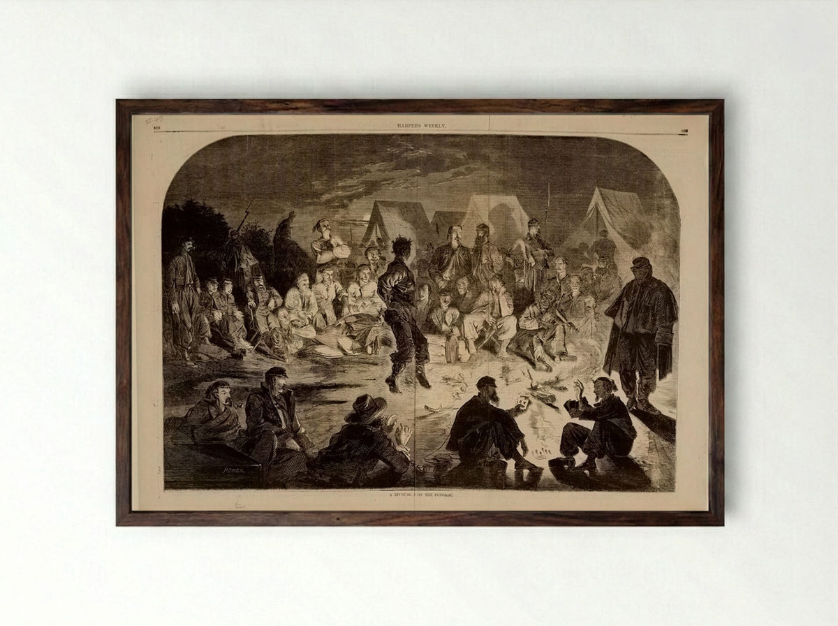 A Bivouac Fire on the Potomac - Winslow Homer - Framed Print Dark Wood