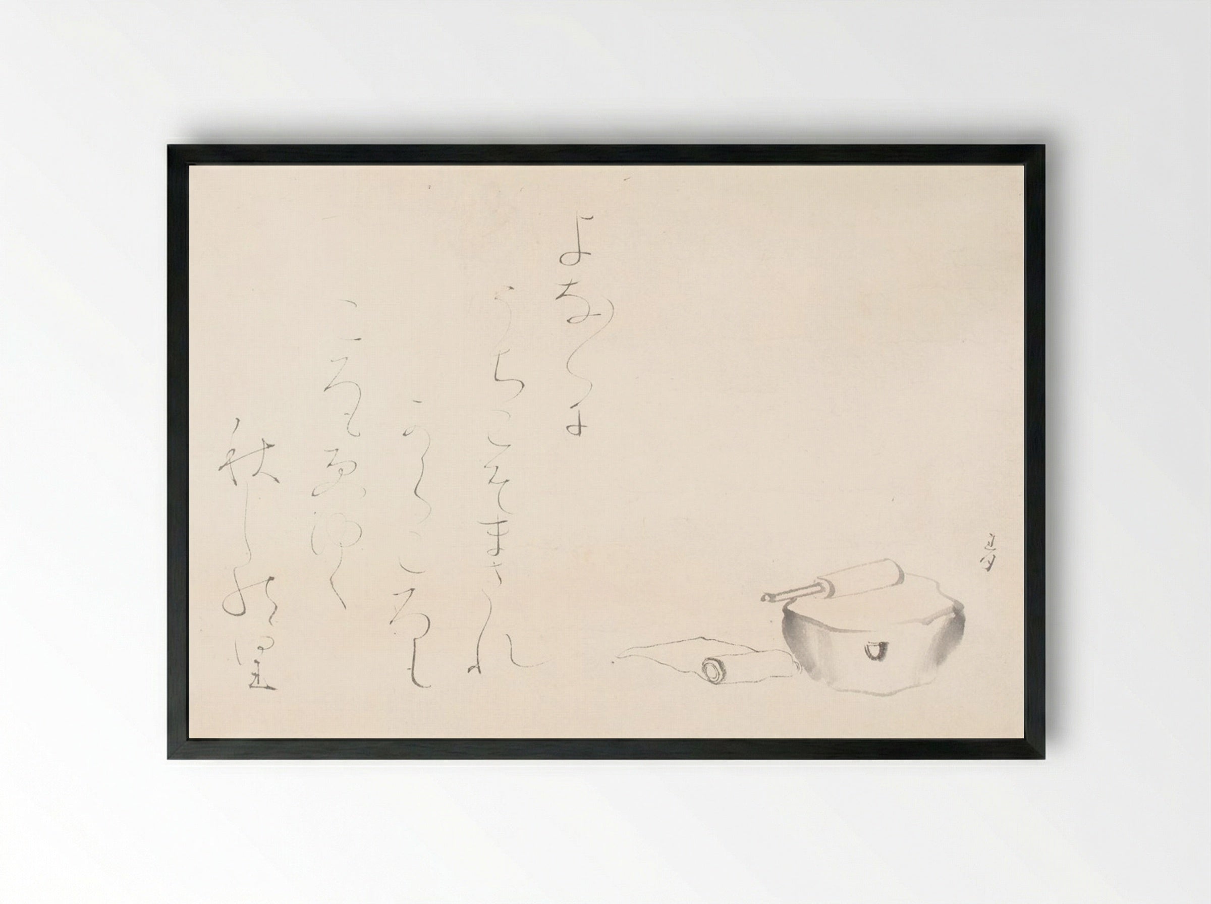 A Block for Pounding Cloth (Kinuta) and Poem - Ōtagaki Rengetsu - Framed Print Black