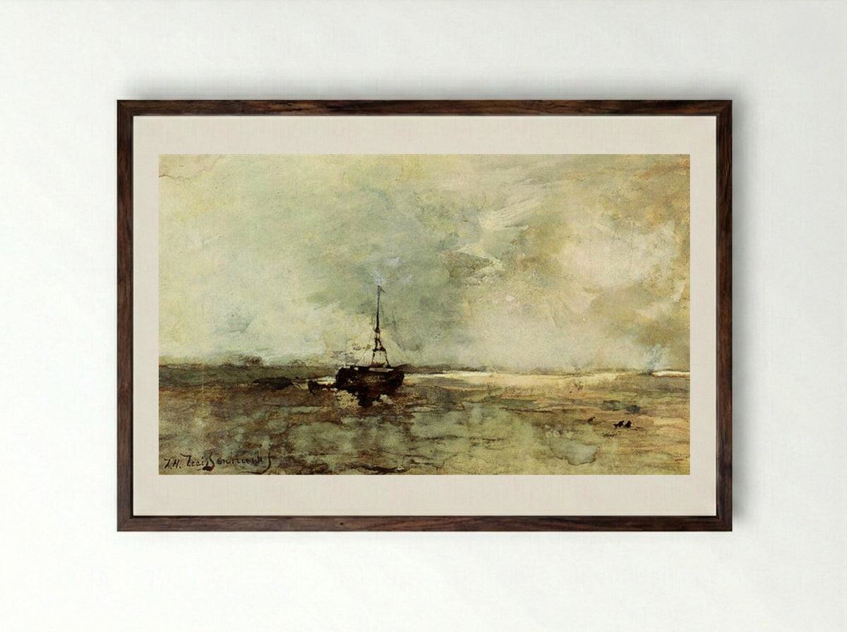 A Bomschuit On The Beach - Johan Hendrik Weissenbruch - Framed Print Dark Wood
