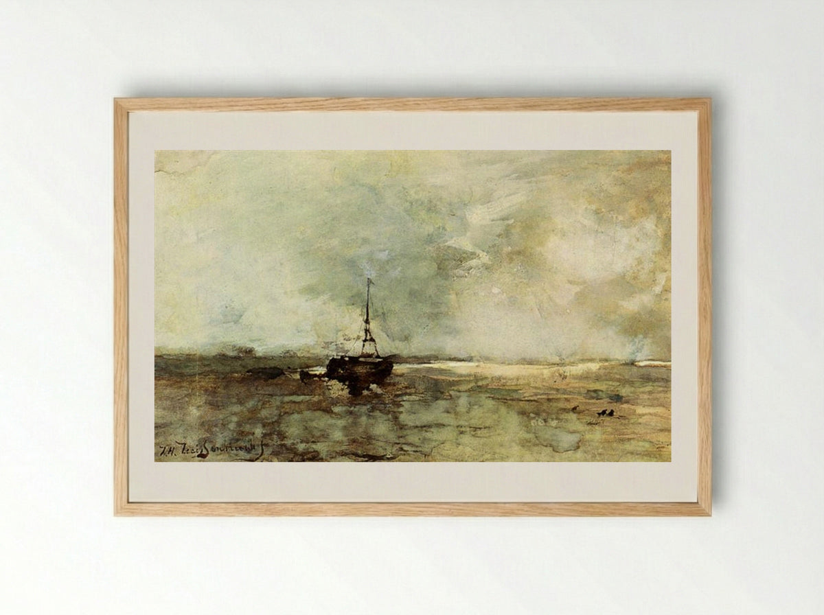A Bomschuit On The Beach - Johan Hendrik Weissenbruch - Framed Print Wood