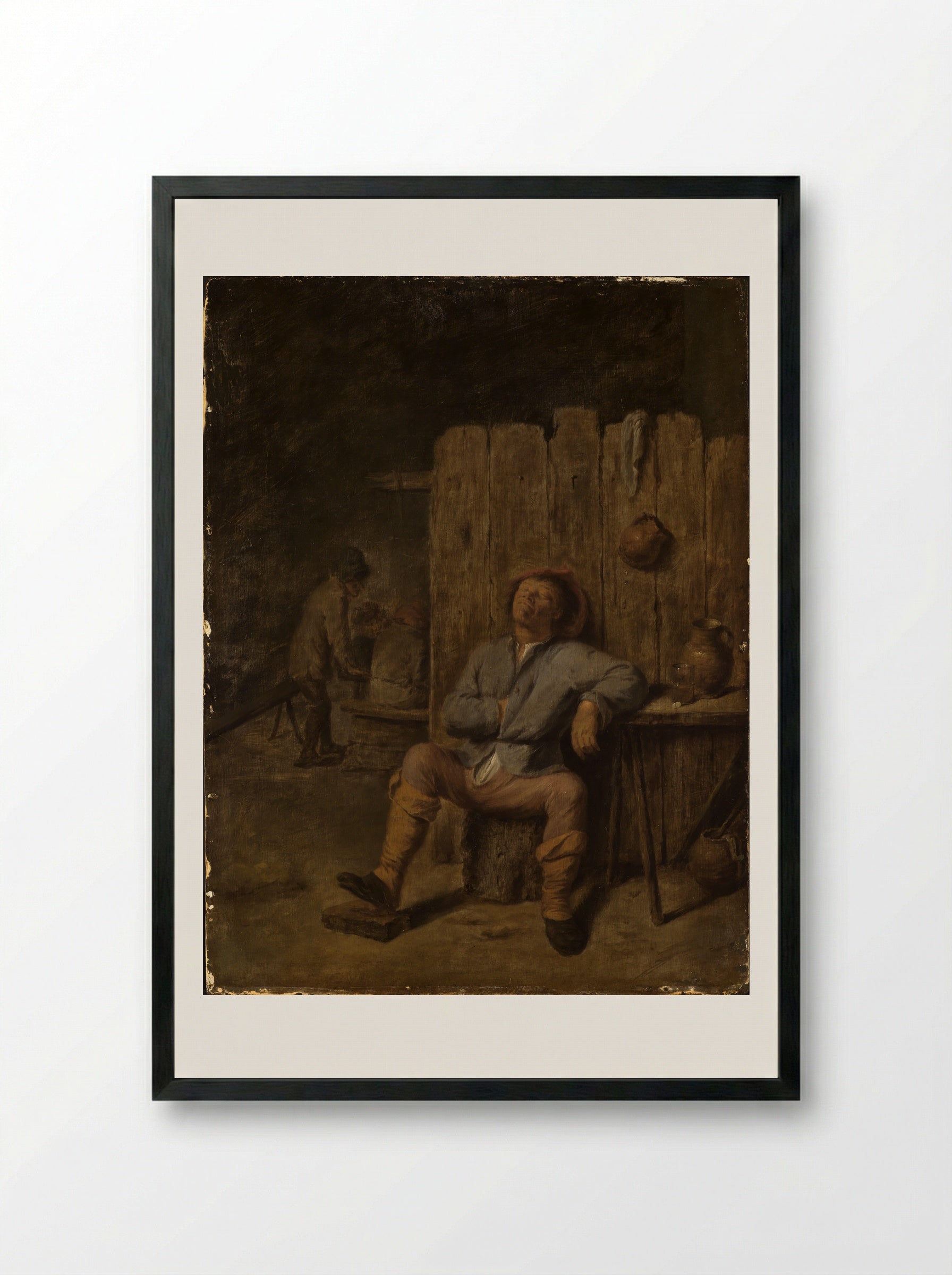 A Boor Asleep - Adriaen Brouwer - Framed Print Black