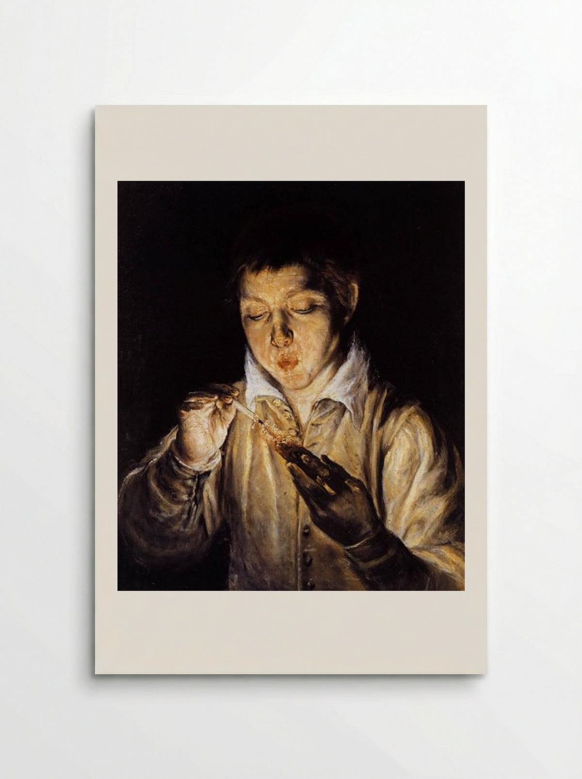 A Boy Blowing on an Ember to Light a Candle - El Greco - Poster