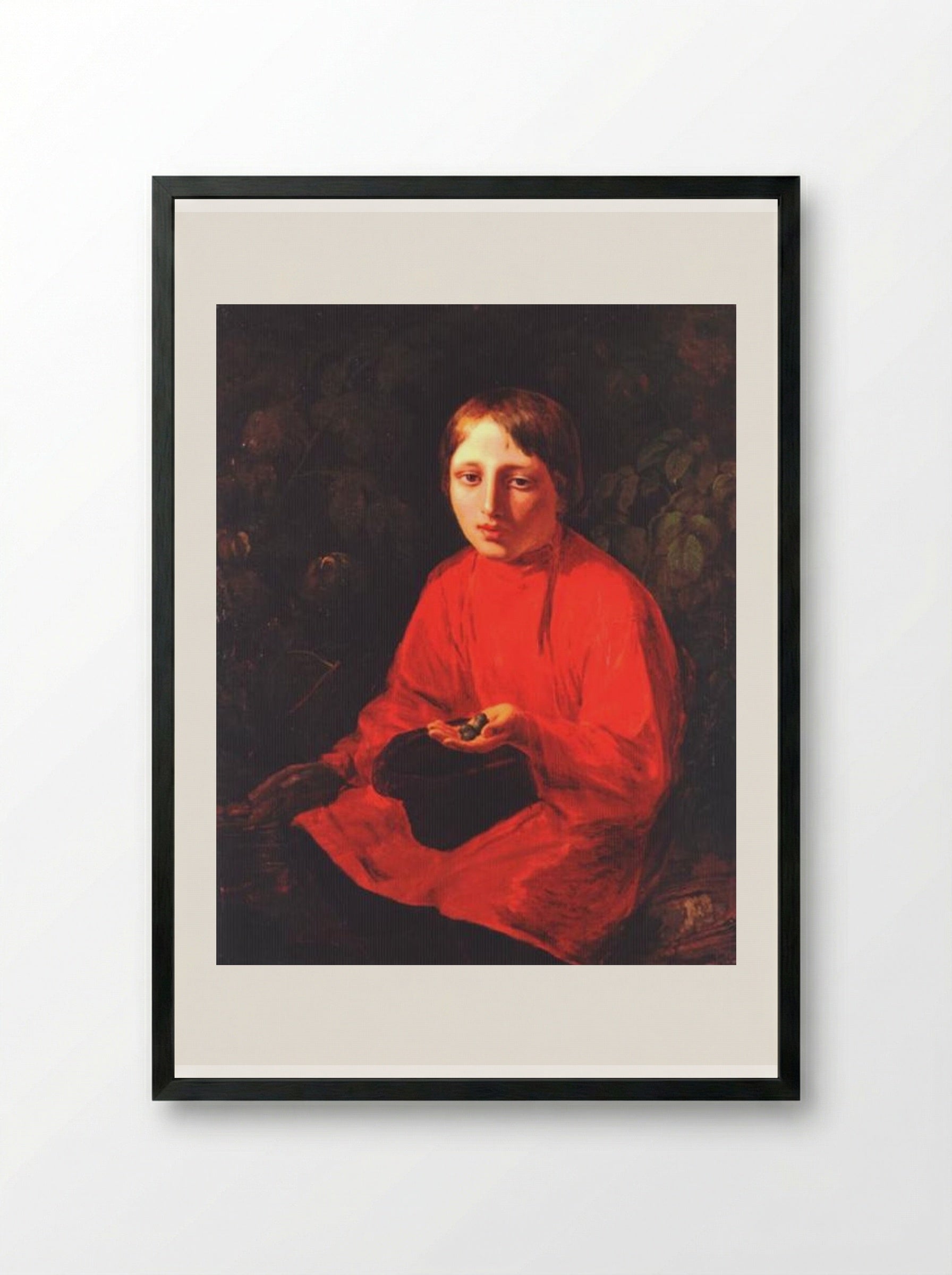 A Boy in a Red Shirt - Alexey Venetsianov - Framed Print Black