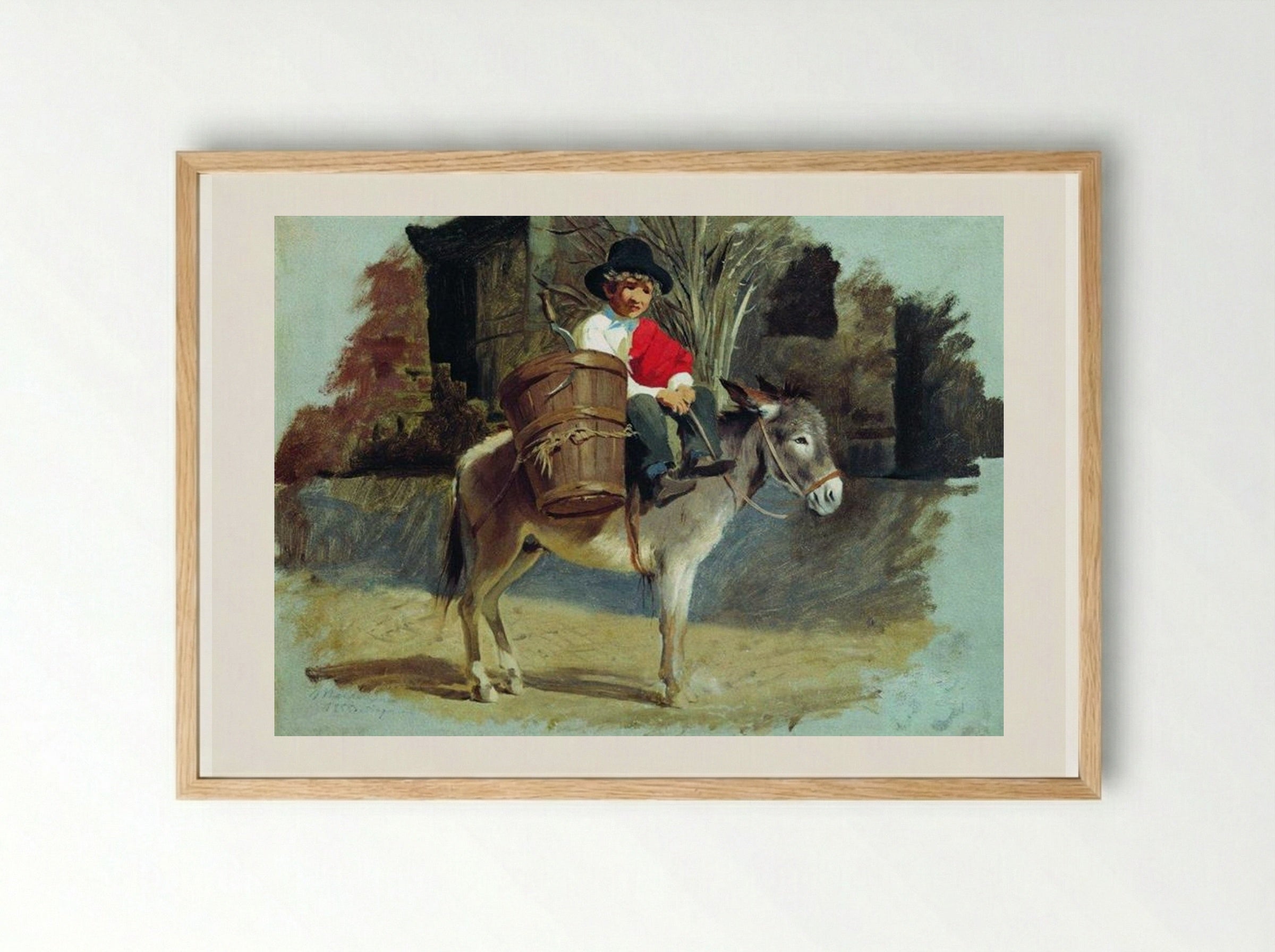 A Boy on a Donkey - Fyodor Bronnikov - Framed Print Wood