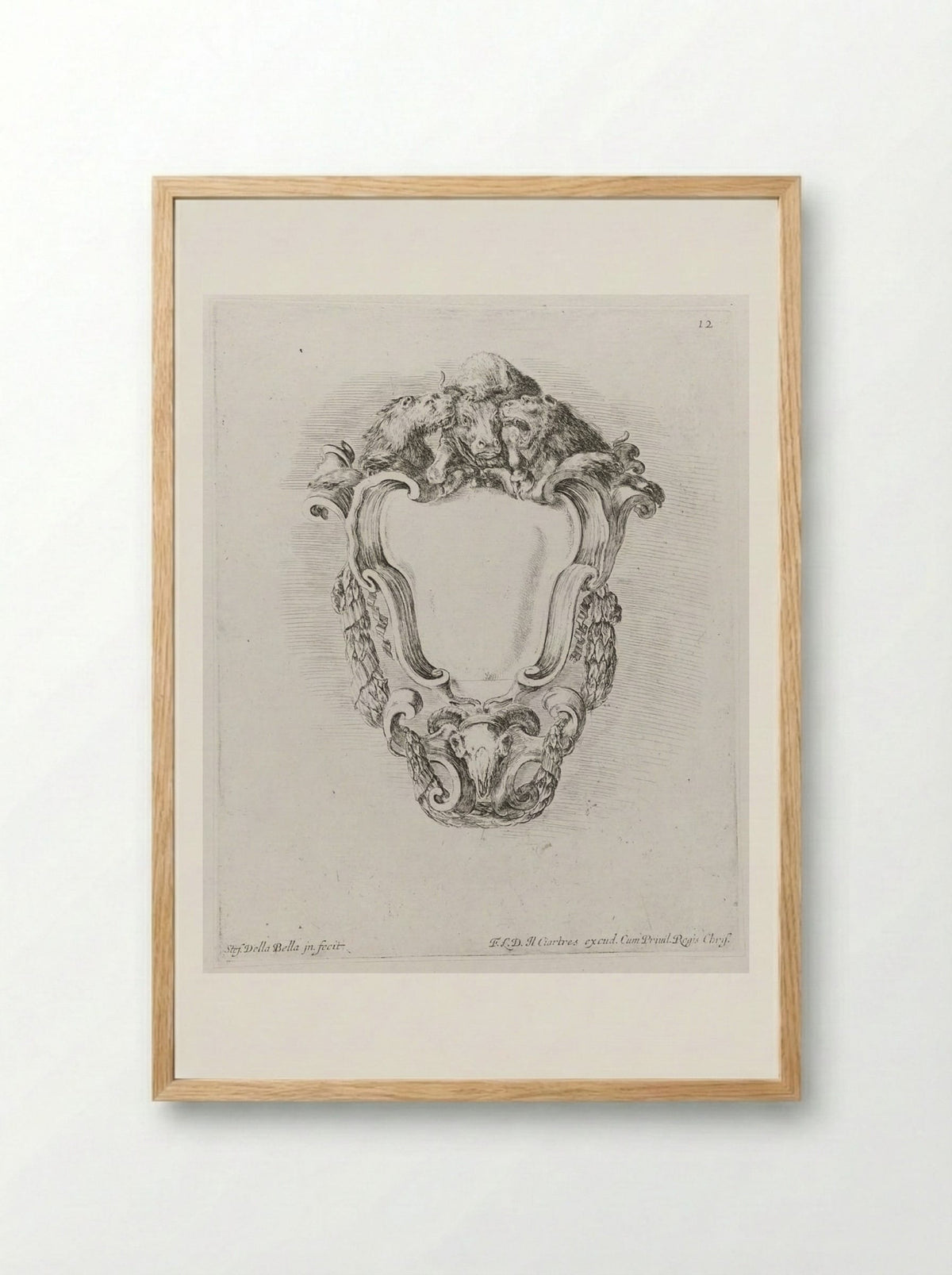 A Bull Attacked by Two Lions - Stefano Della Bella - Framed Print Wood