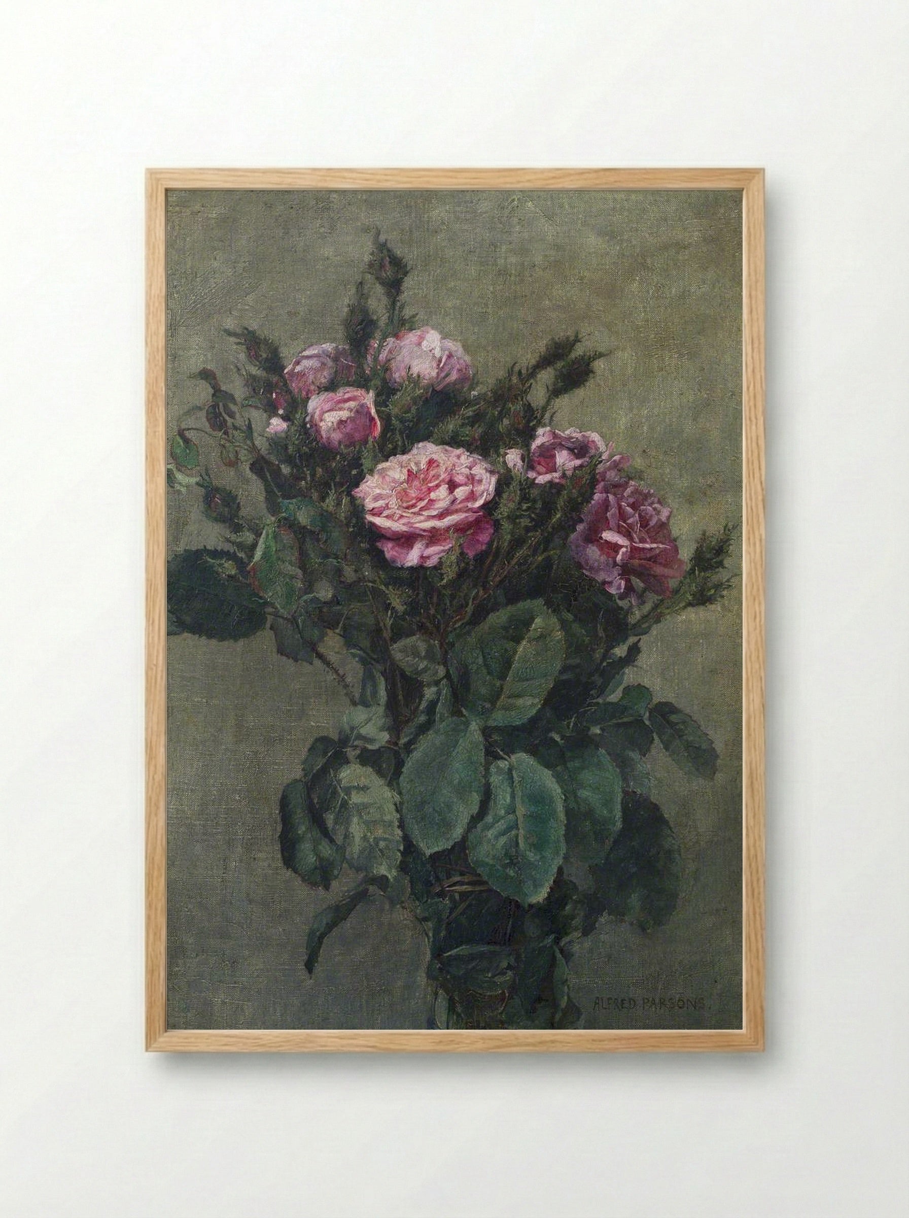 A Bunch of London Market Garden Moss Roses - Alfred Parsons - Framed Print Wood