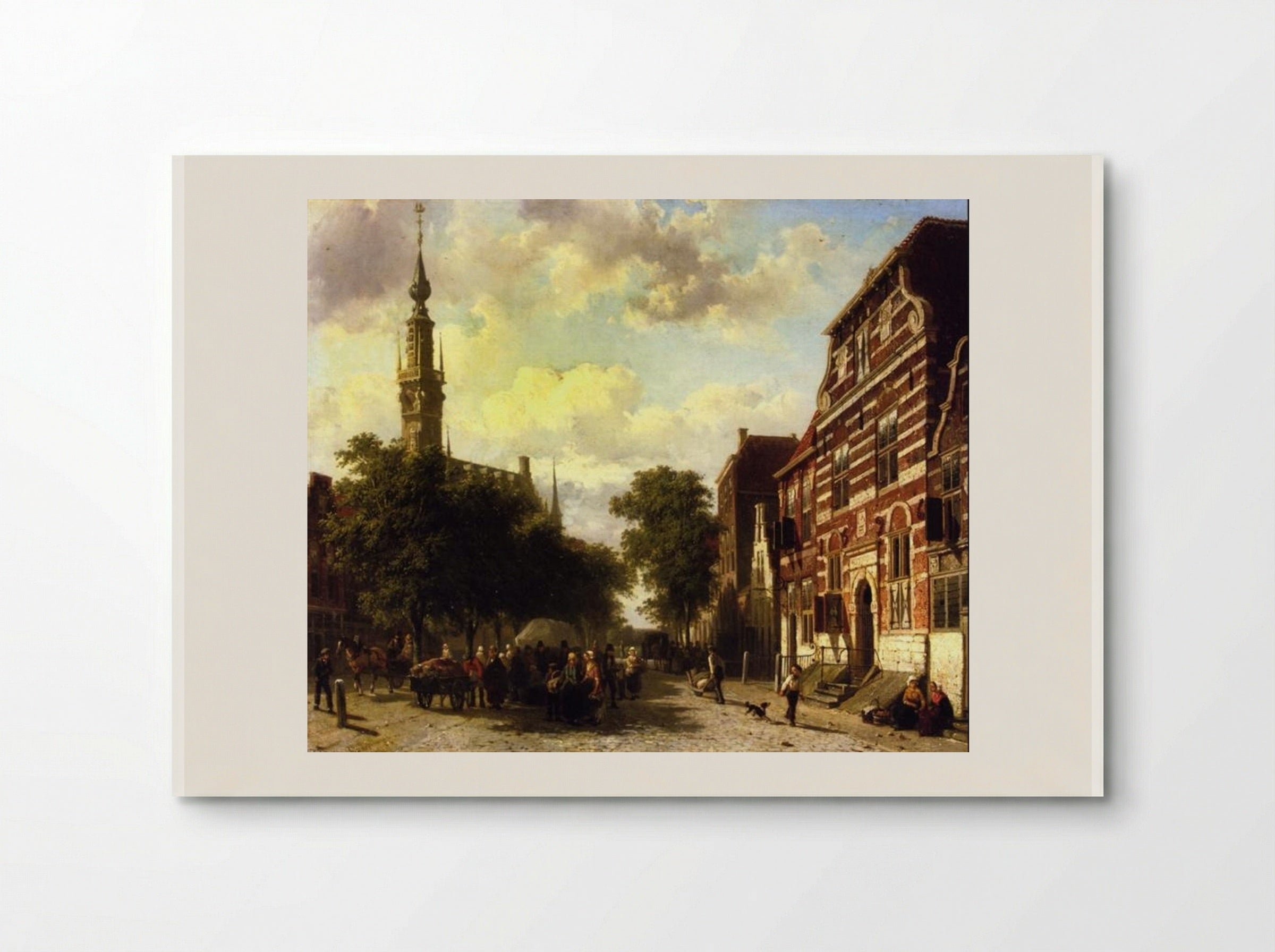 A Busy Market in Veere with the Clocktower of the Town Hall Beyond - Cornelis Springer - Poster