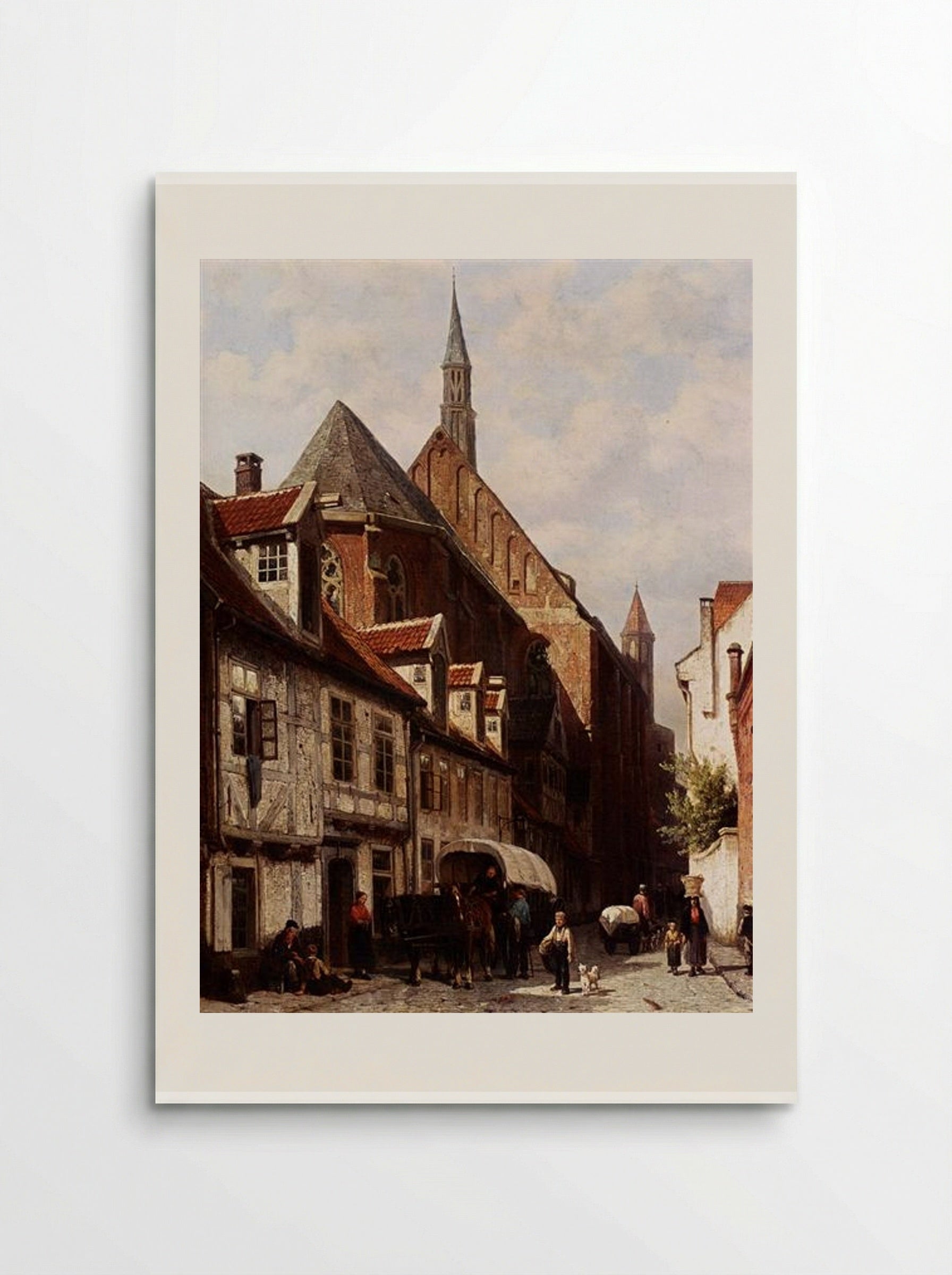 A Busy Street In Bremen With The Saint Johann Church In The Background - Cornelis Springer - Poster