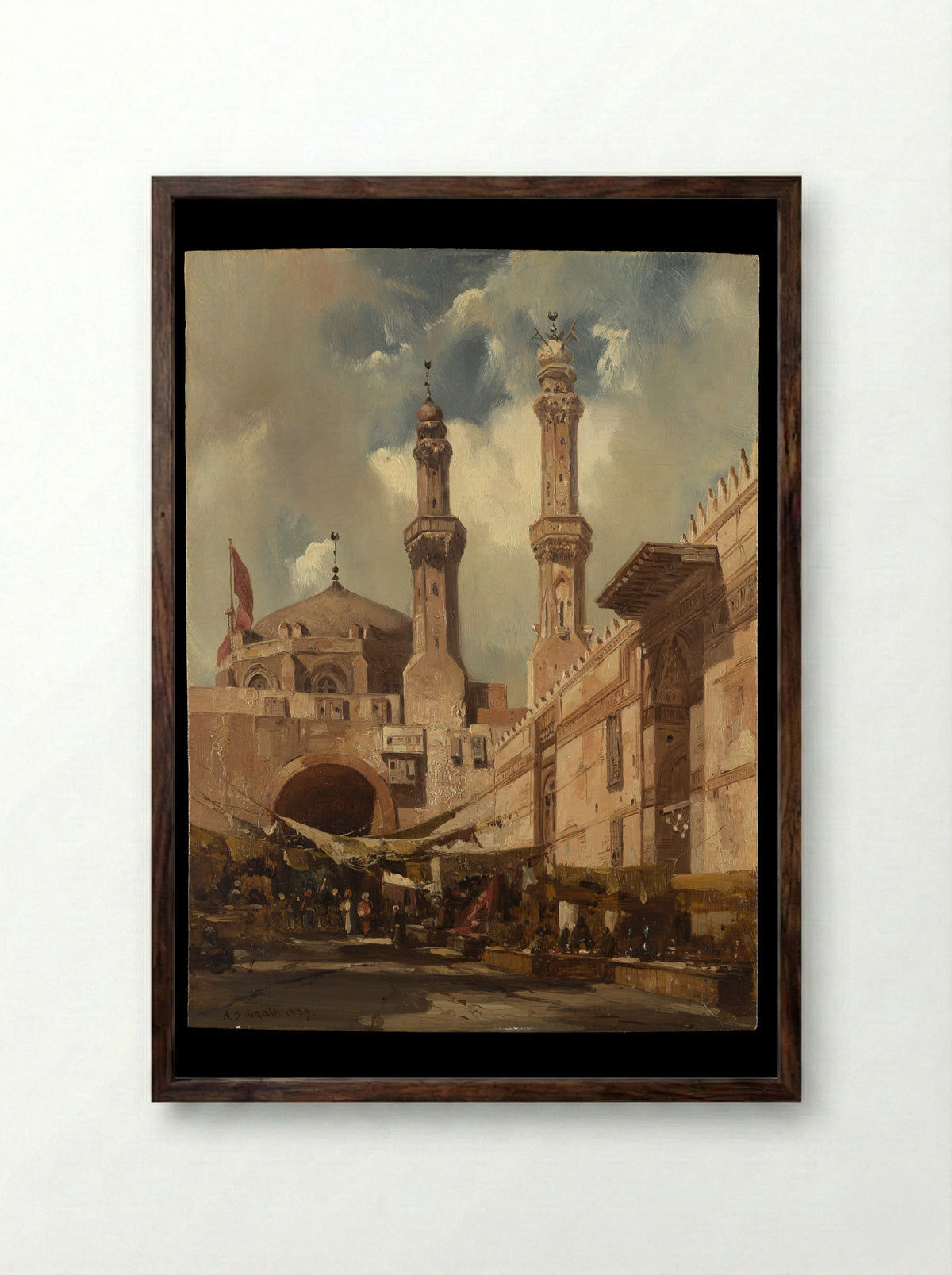 A Cairo Bazaar - Adrien Dauzats - Framed Print Dark Wood
