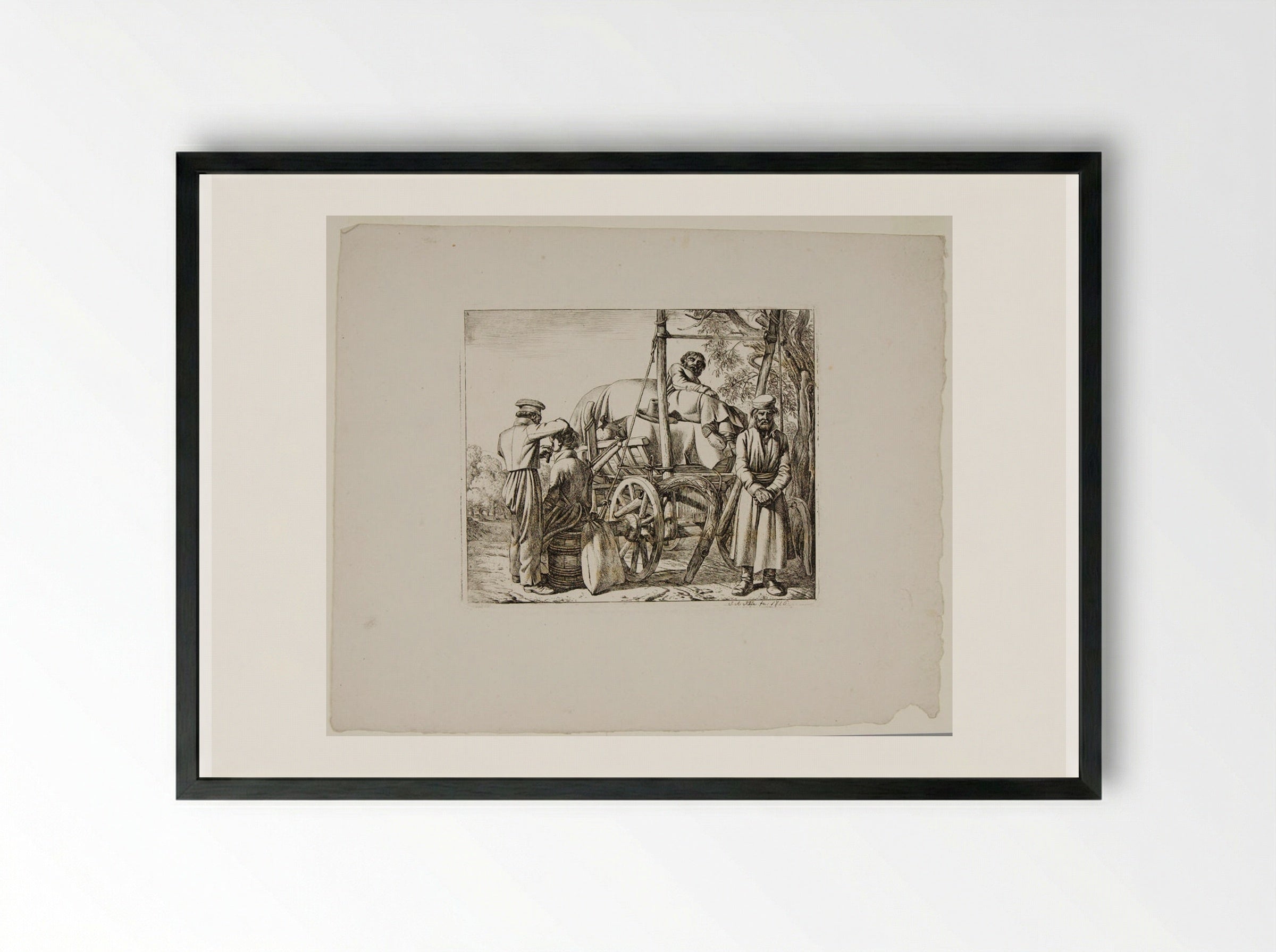 A Camp Barber - Johann Adam Klein - Framed Print Black