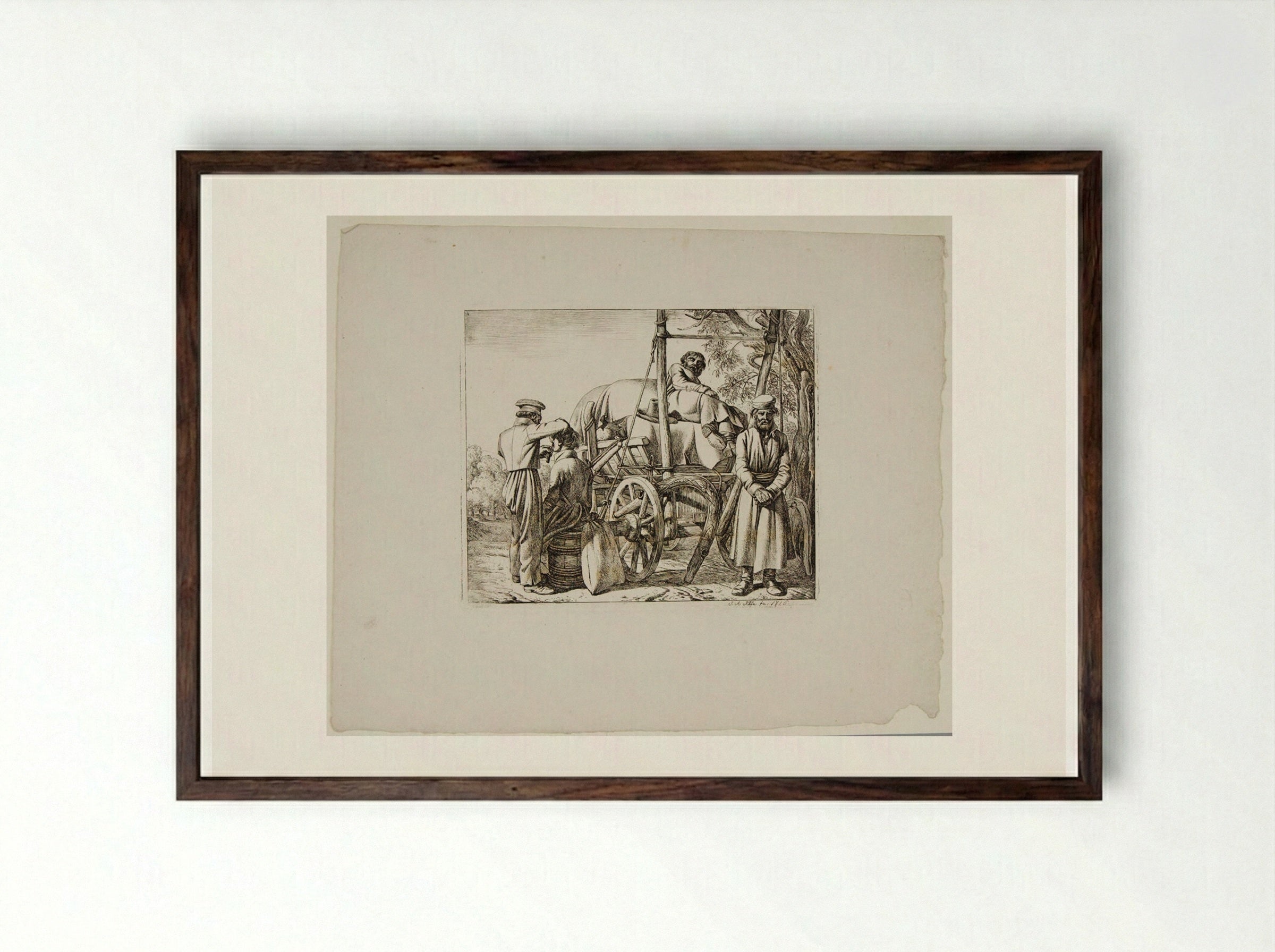 A Camp Barber - Johann Adam Klein - Framed Print Dark Wood