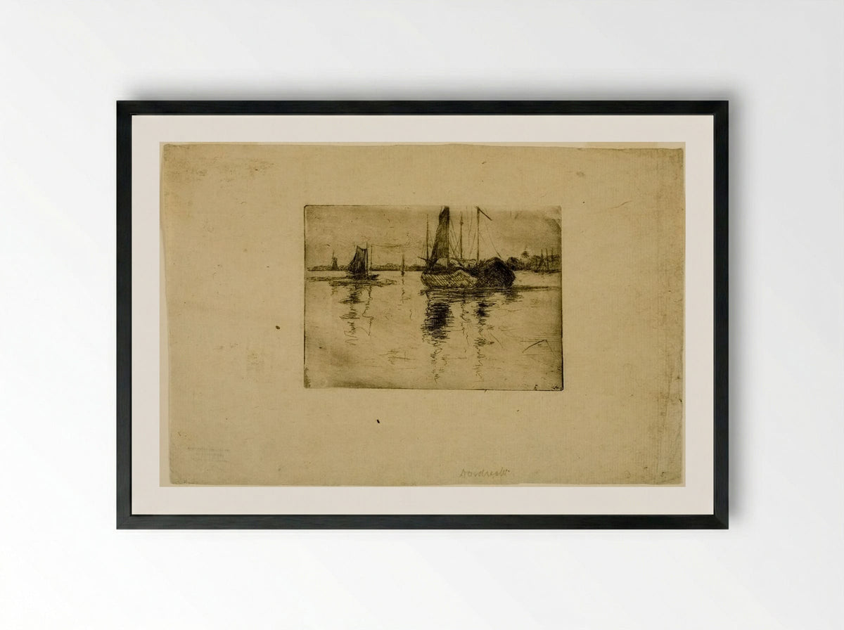 A Canal near Dordrecht - John Henry Twachtman - Framed Print Black
