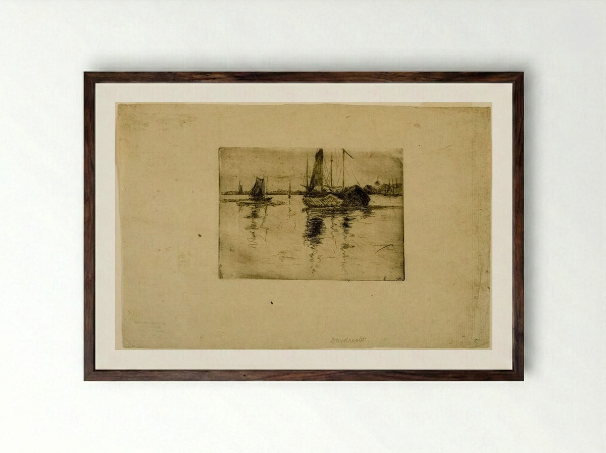 A Canal near Dordrecht - John Henry Twachtman - Framed Print Dark Wood