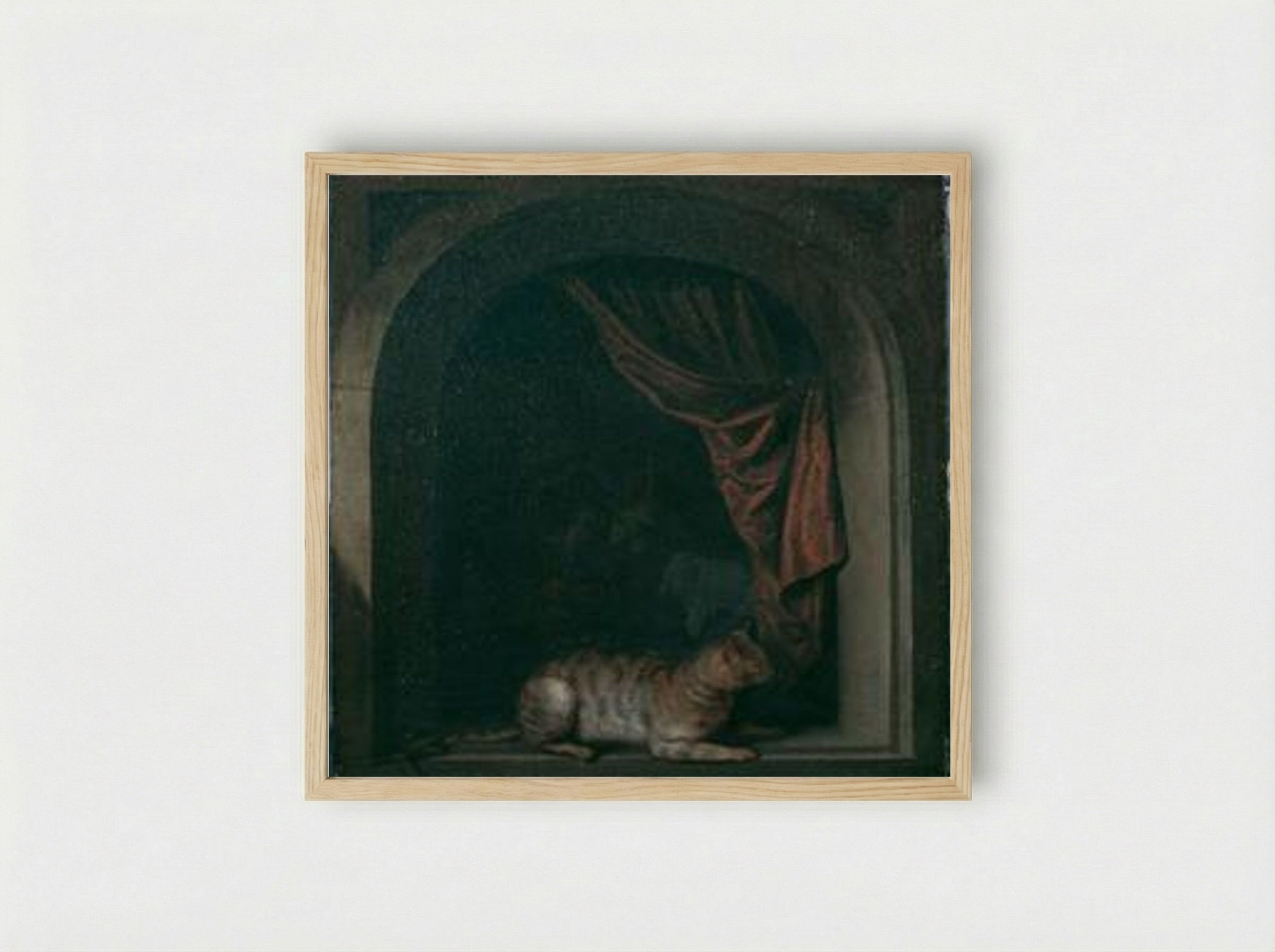 A Cat at the Window of a Painter's Studio - Gerrit Dou - Framed Print Wood