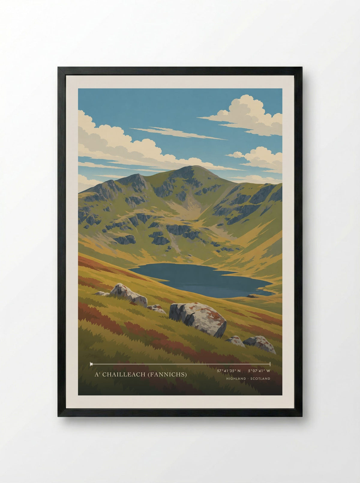 A' Chailleach (Fannichs), Highland | Travel Poster - Framed Print Black