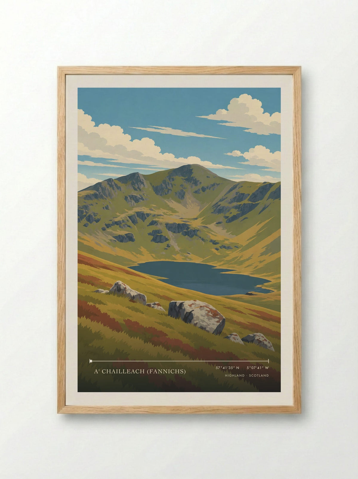 A' Chailleach (Fannichs), Highland | Travel Poster - Framed Print Wood