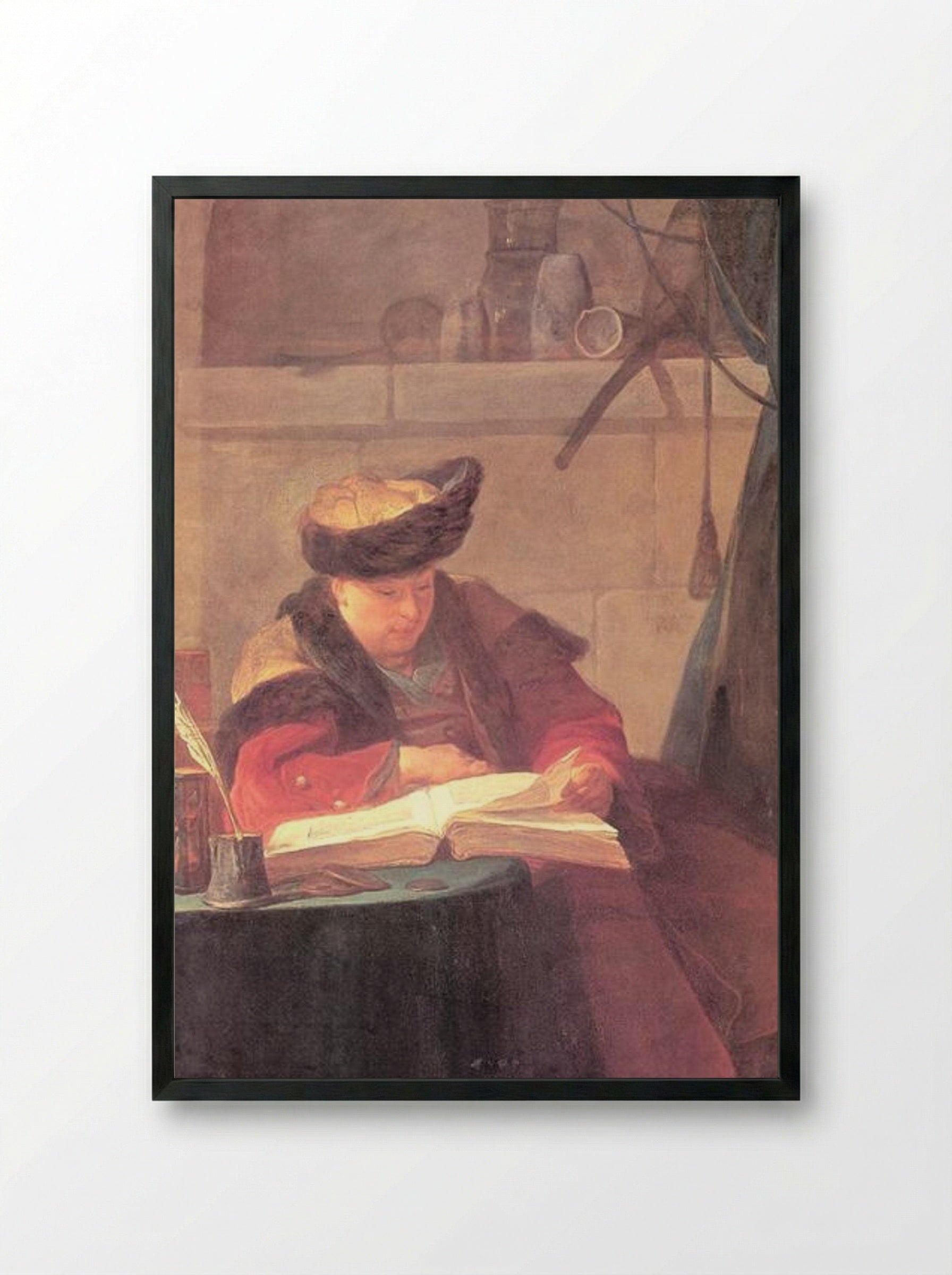 A Chemist in his Laboratory - Jean-Baptiste-Siméon Chardin - Framed Print Black