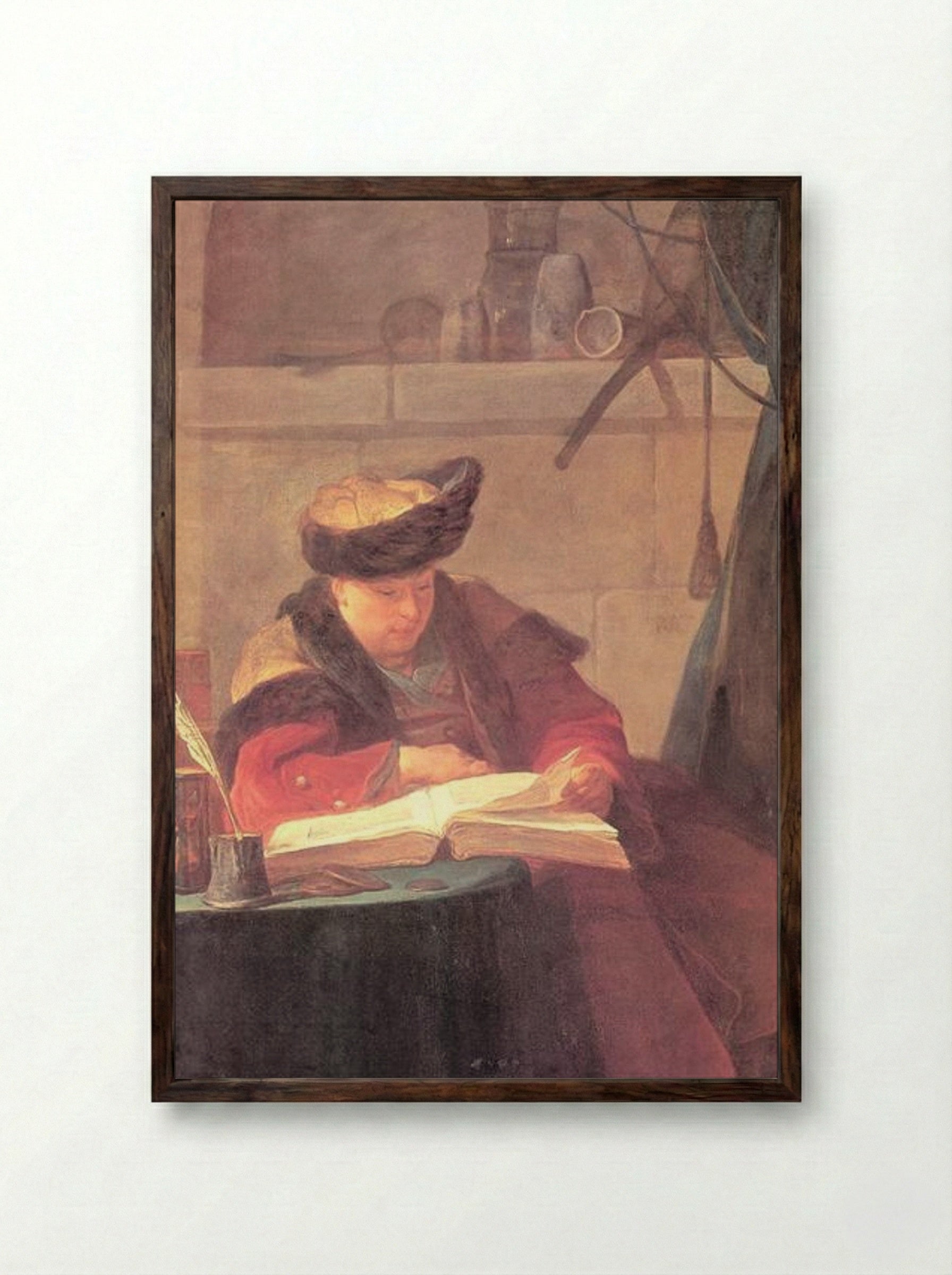 A Chemist in his Laboratory - Jean-Baptiste-Siméon Chardin - Framed Print Dark Wood